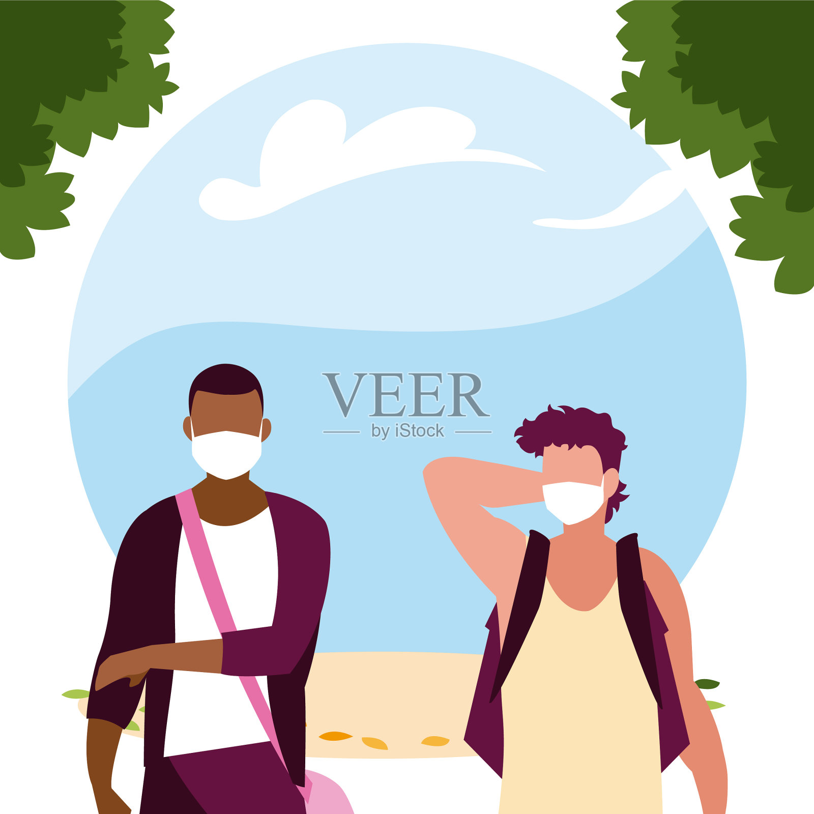 在设计之外佩戴面具的男性化身插画图片素材