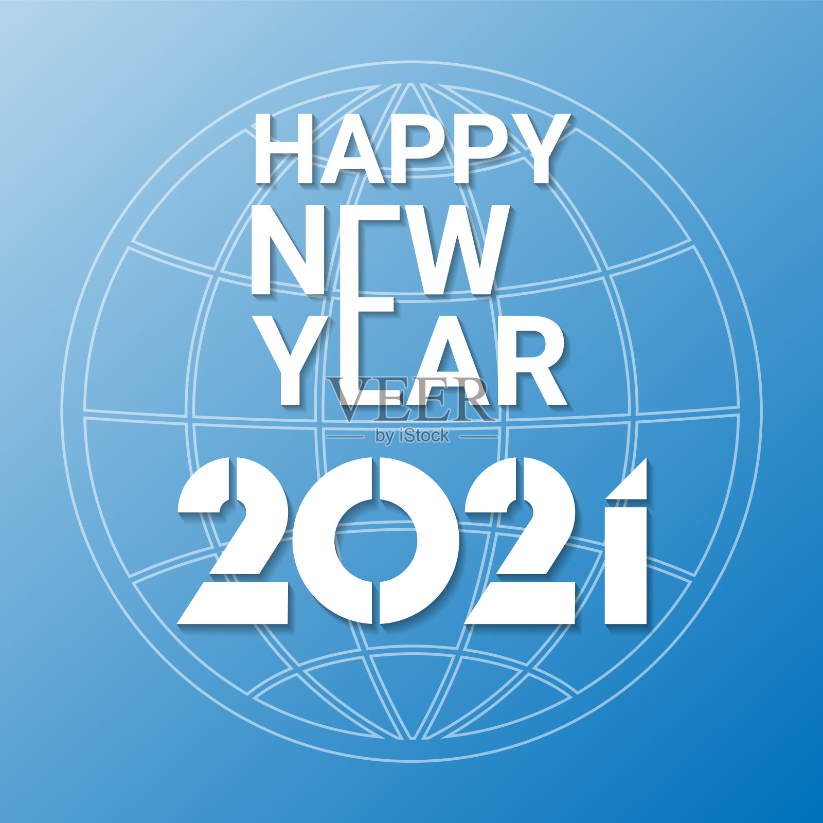 新年快乐，蓝色背景下的地球。照片摄影图片