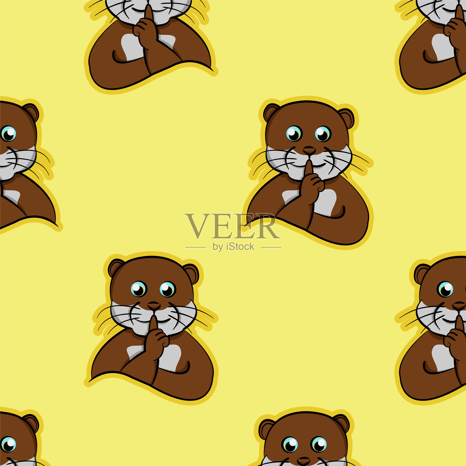 闭上嘴，动物代码，有趣的动物，水獭，沉默插画图片素材