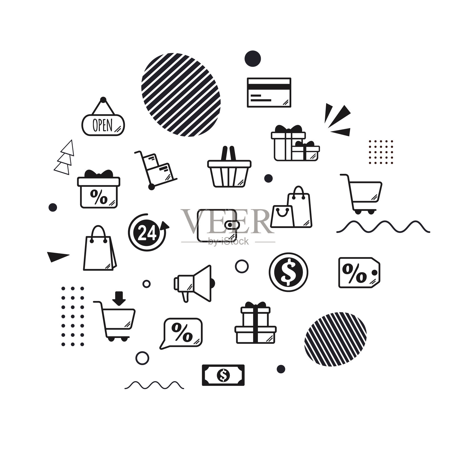 黑色星期五图标集。矢量插图在平面风格。插画图片素材