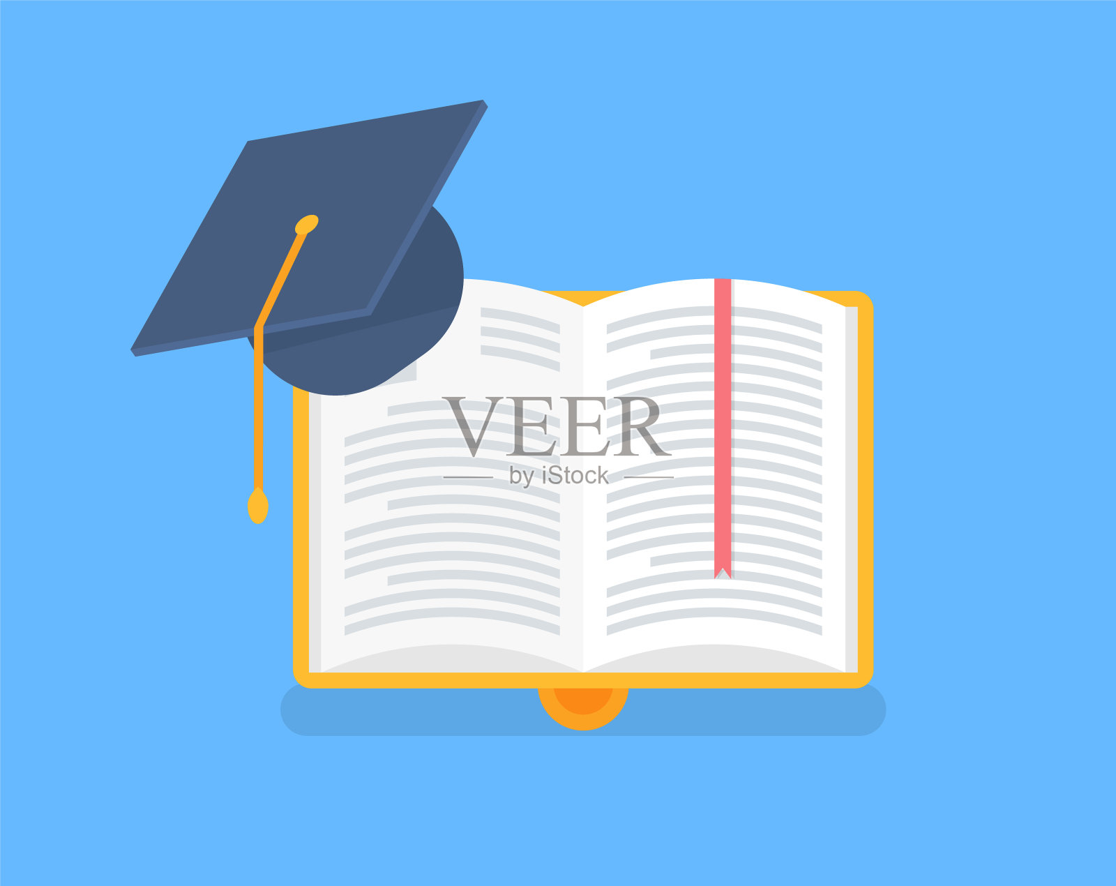 书在黄色封面与学术帽向量插画图片素材