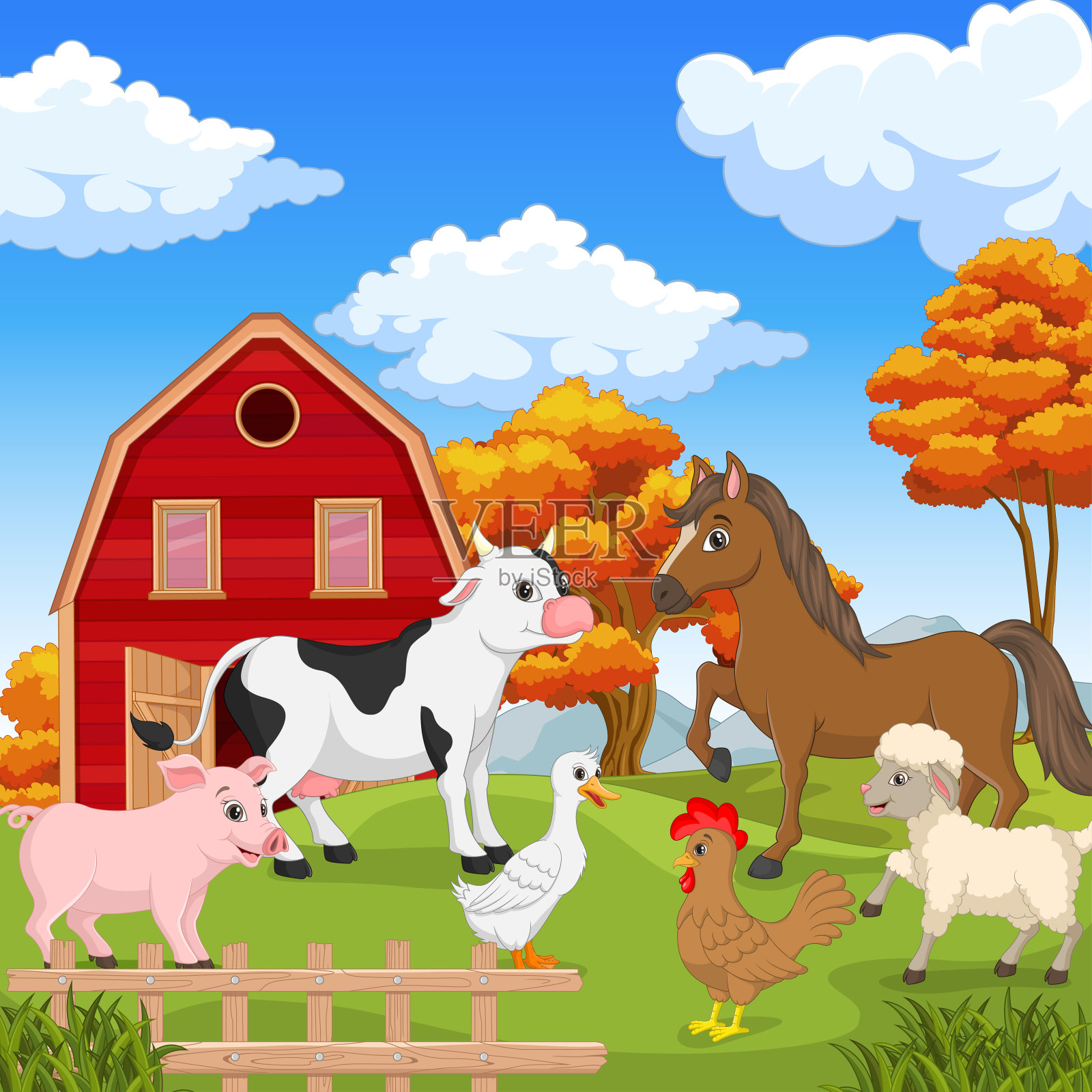 农场里的动物插画图片素材