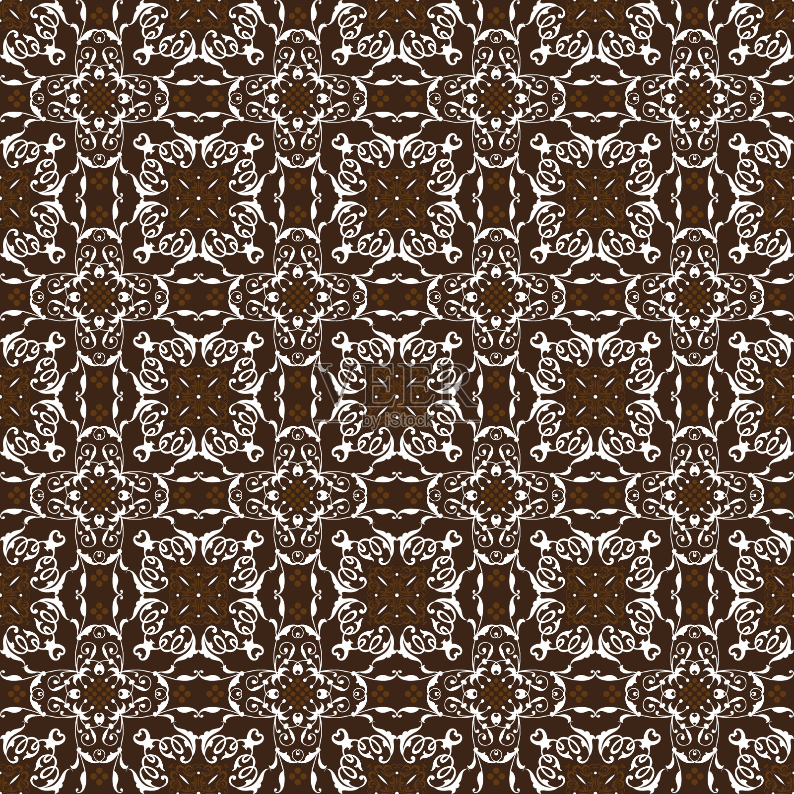 优雅的印度尼西亚蜡染花图案与简单的深棕色的颜色设计。插画图片素材