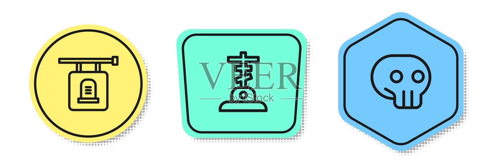 设线牌匾墓碑，墓碑上有十字和骷髅。颜色的形状。向量插画图片素材