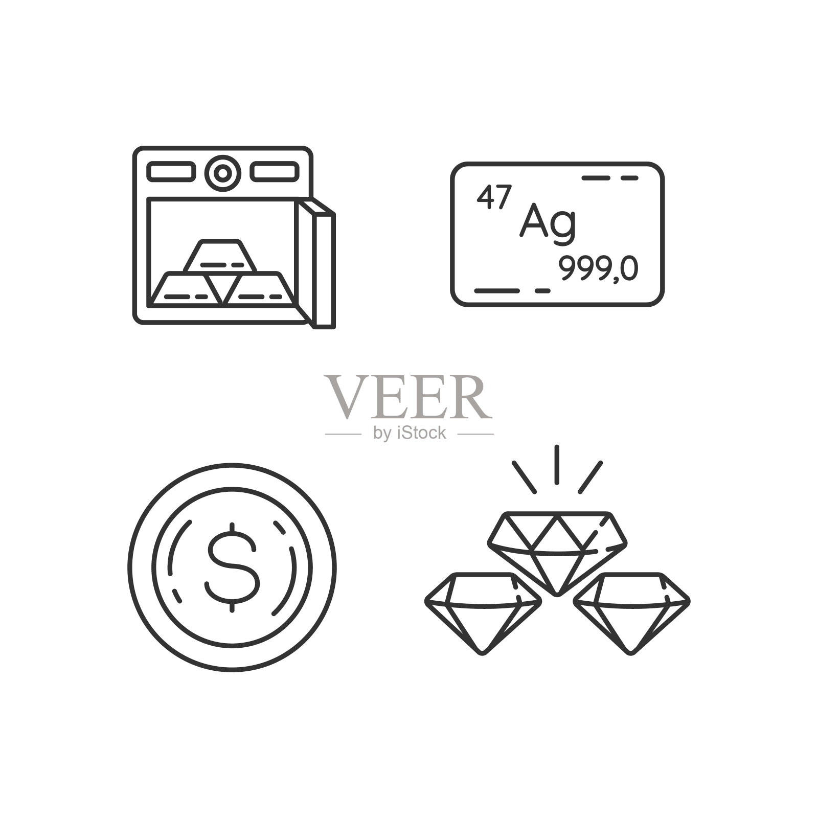贵金属宝石线性图标集插画图片素材