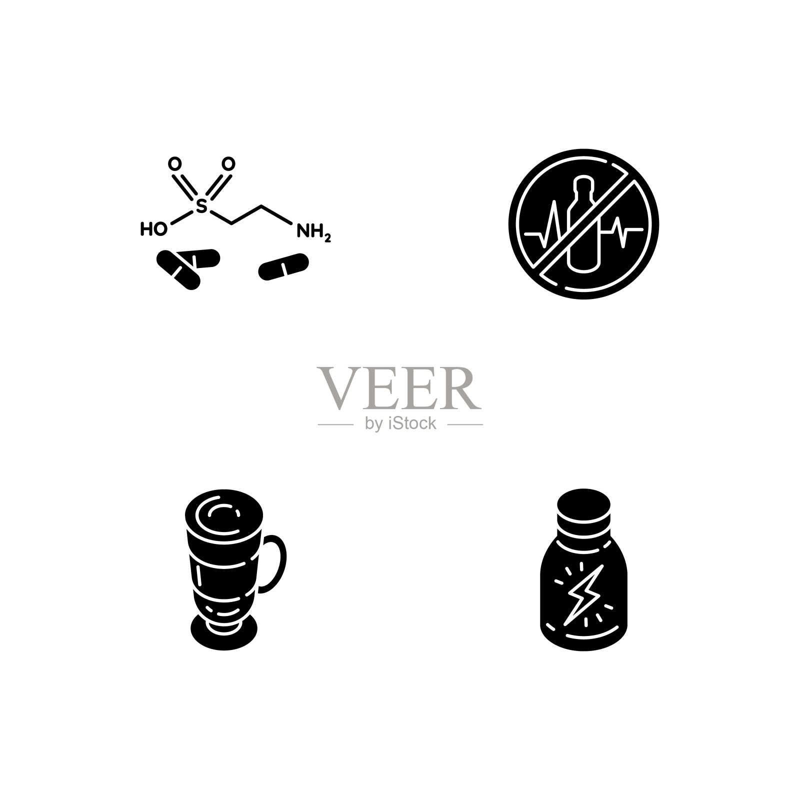 能量饮料的黑色字形图标设置在空白图标素材