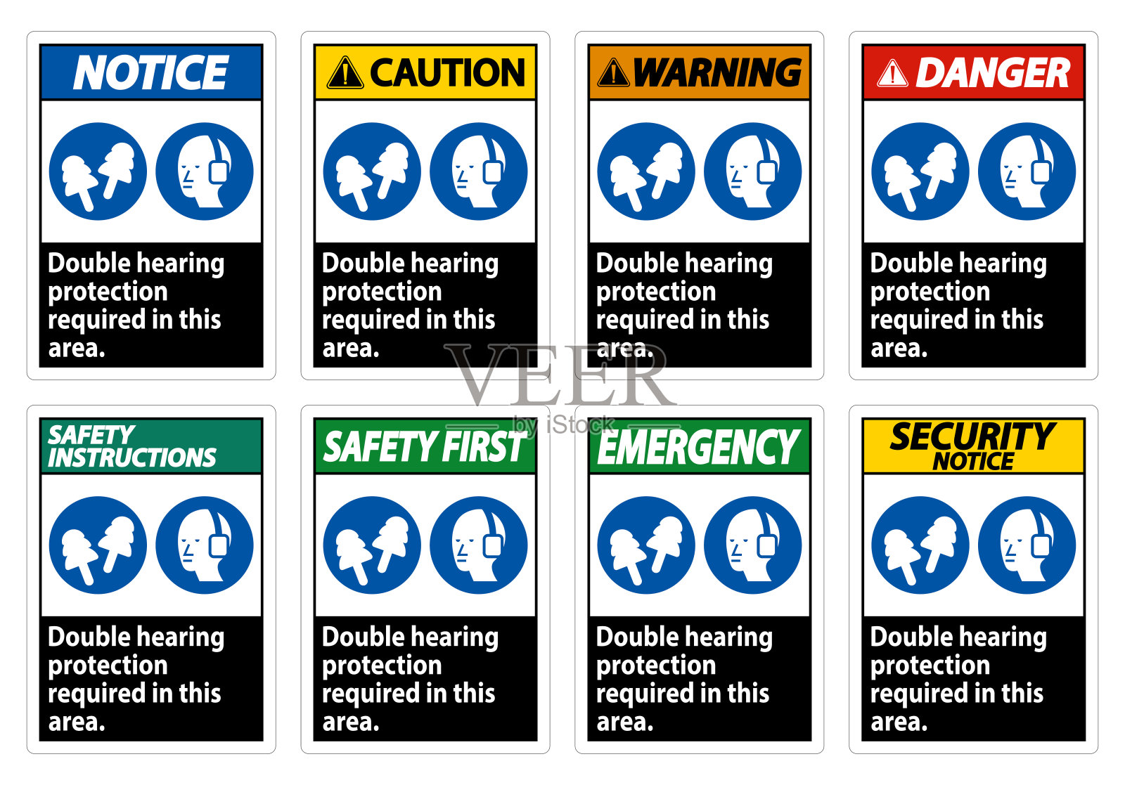 在此区域需要使用耳套和耳塞双重听力保护插画图片素材