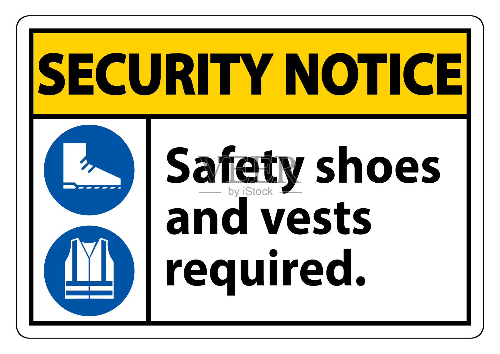 安全通知标志安全鞋和背心需要与PPE符号在白色背景，矢量插图插画图片素材