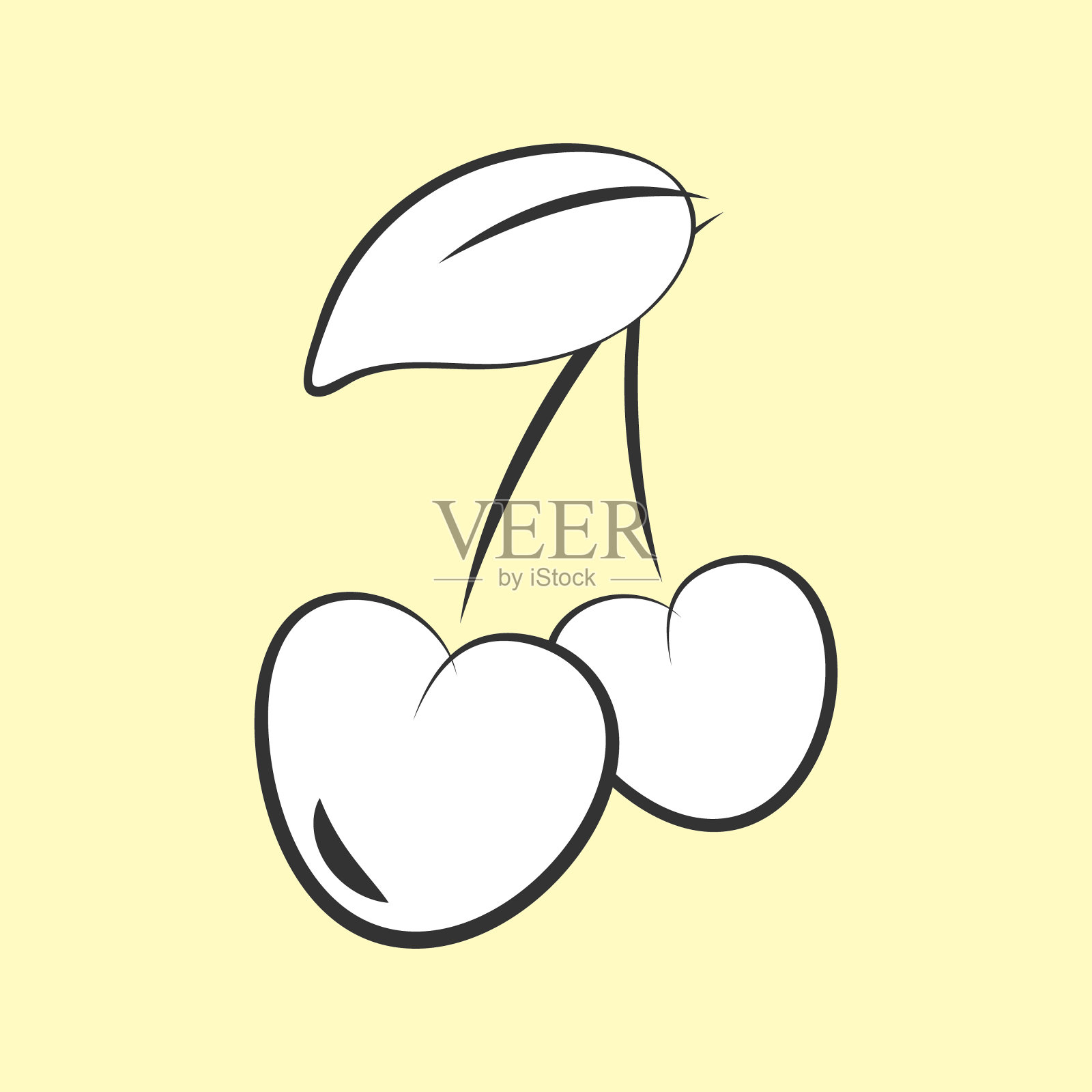 樱桃夫妇，可编辑的图标，手绘样式，白色插画图片素材