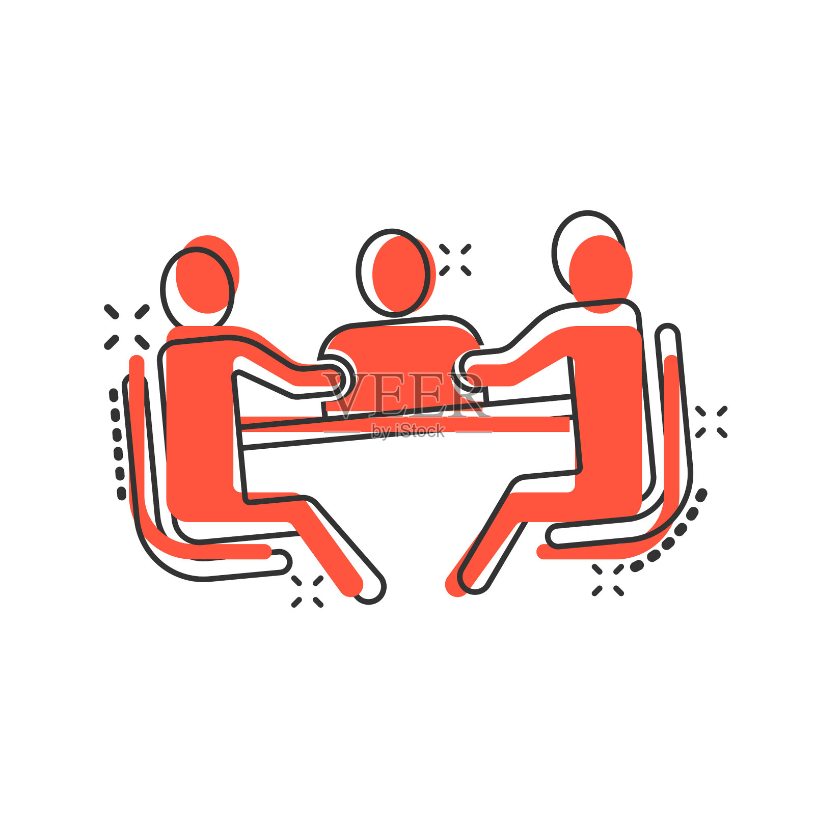 人们在漫画风格的桌子图标团队合作设计元素图片