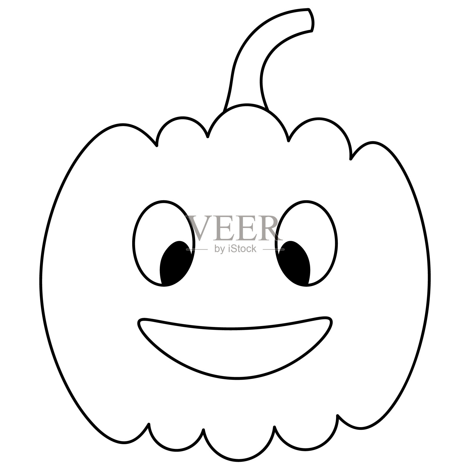 万圣节南瓜简笔画：微笑表情儿童涂色设计元素图片