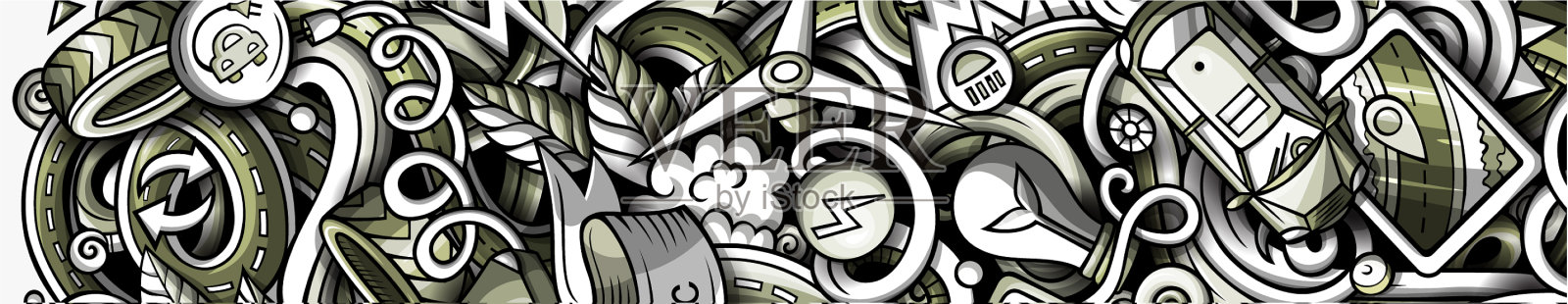 电动汽车手绘涂鸦横幅卡通插画图片素材