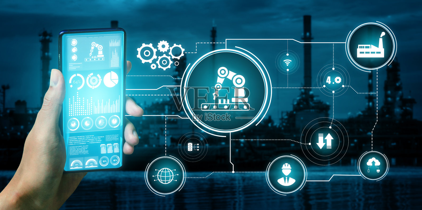 工业4.0技术概念——第四次工业革命的智能工厂照片摄影图片