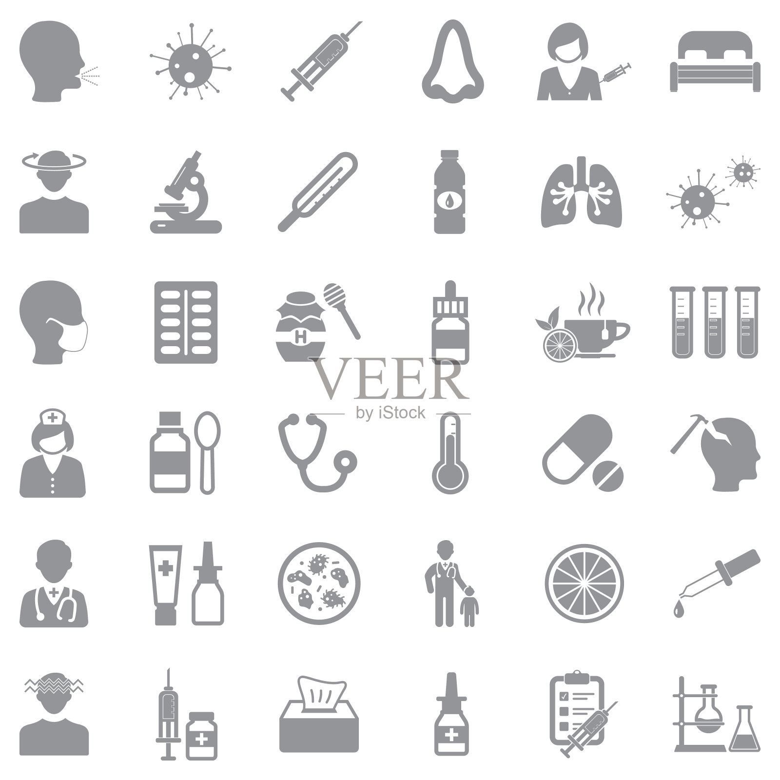 流感图标。灰色的平面设计。矢量插图。插画图片素材