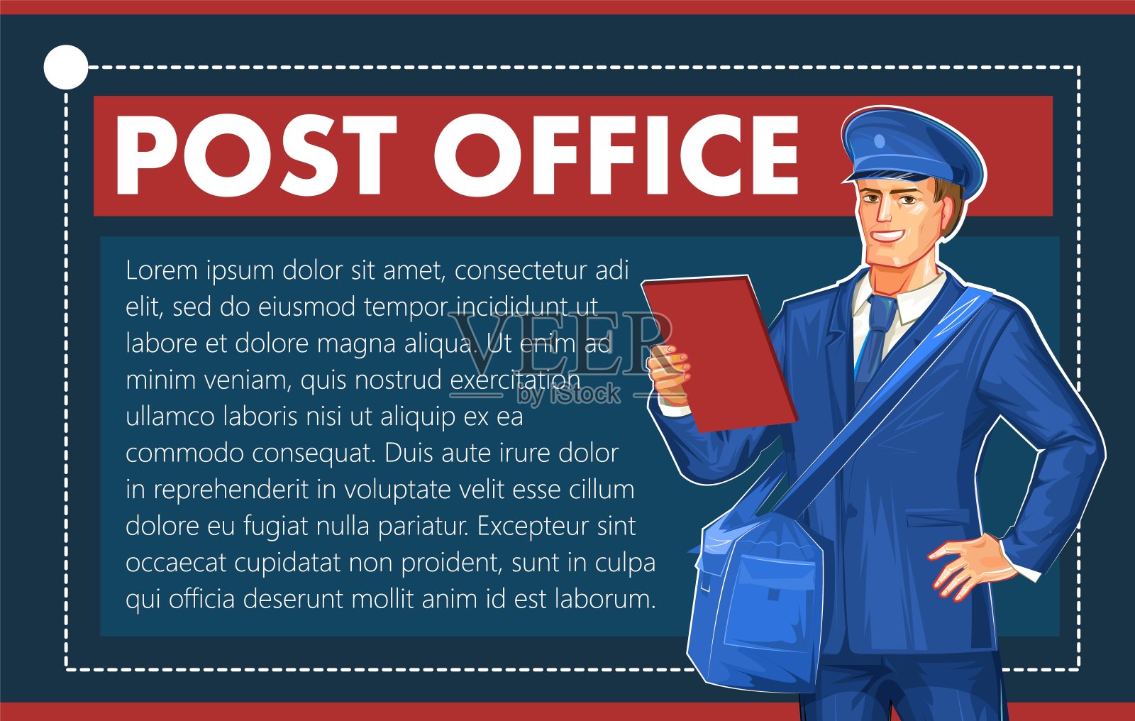 邮局。快速邮寄。快递服务。矢量插图。横幅,海报。平的风格。没有梯度。艺术插画图片素材