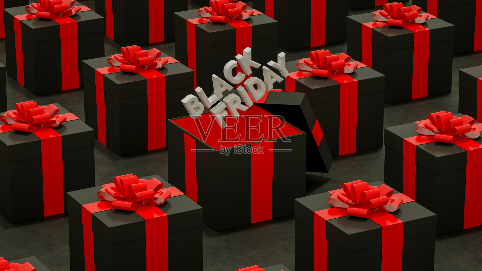 黑色星期五背景，黑色礼盒，红丝带照片摄影图片