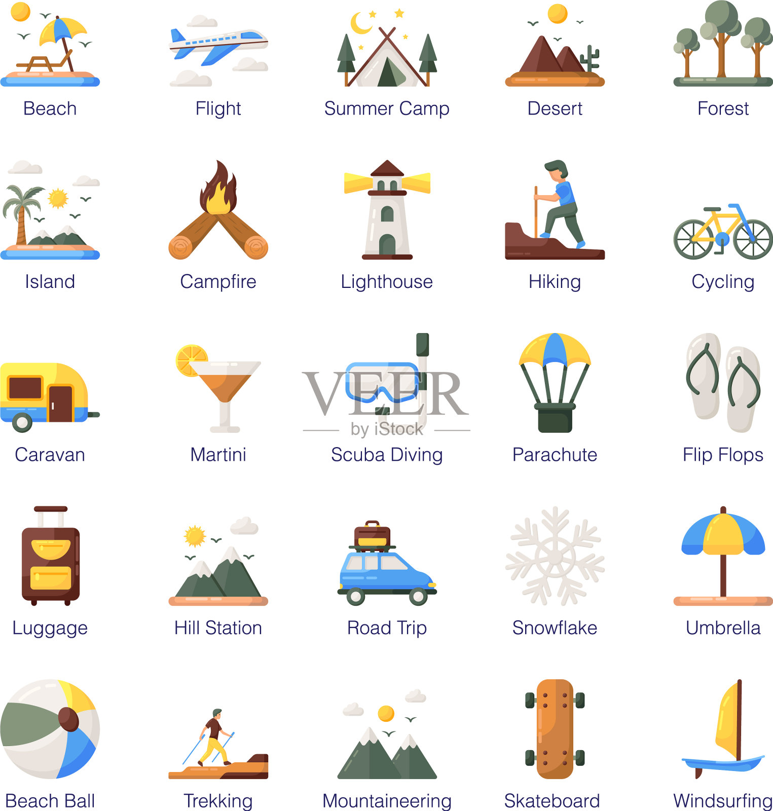 旅行和假日扁平图标包图标素材