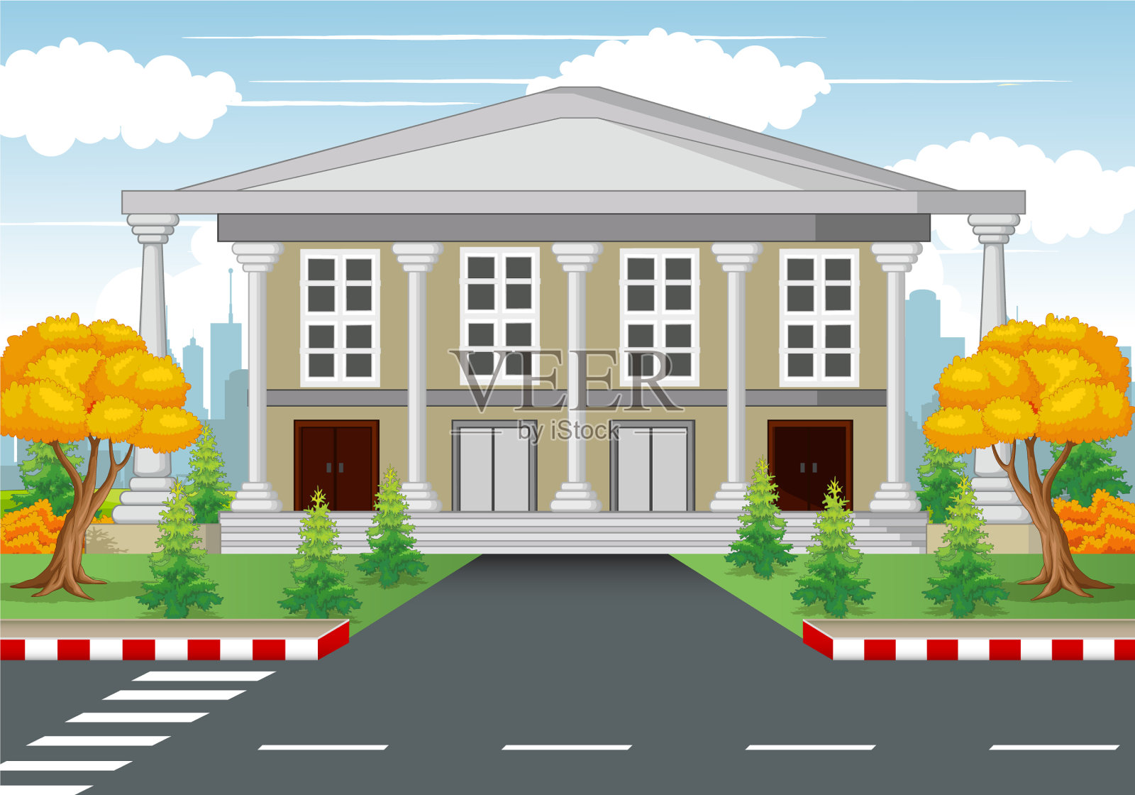 以道路和城镇为背景的白宫插画图片素材