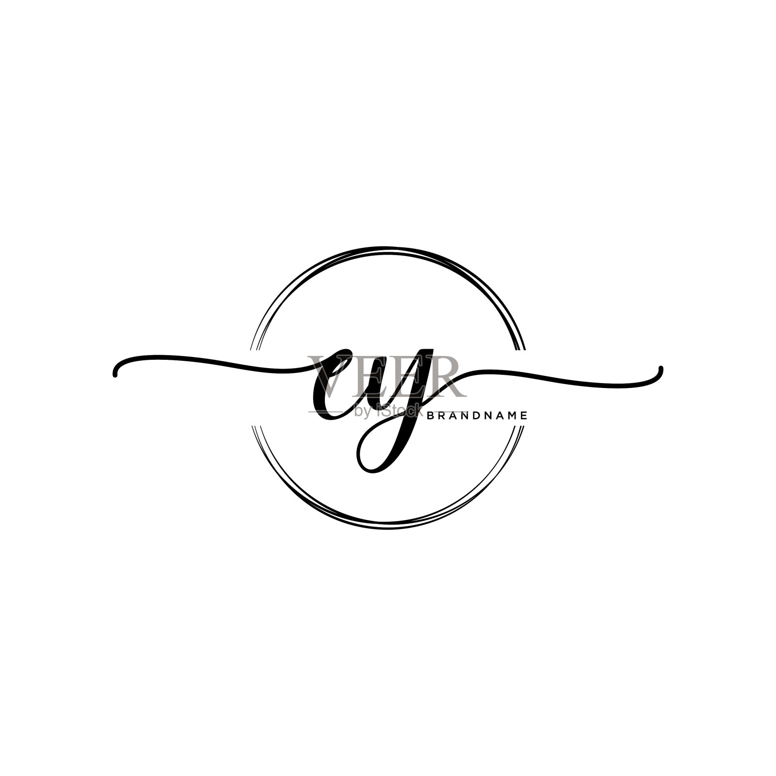 他们最初的手写标志与圆模板设计元素图片