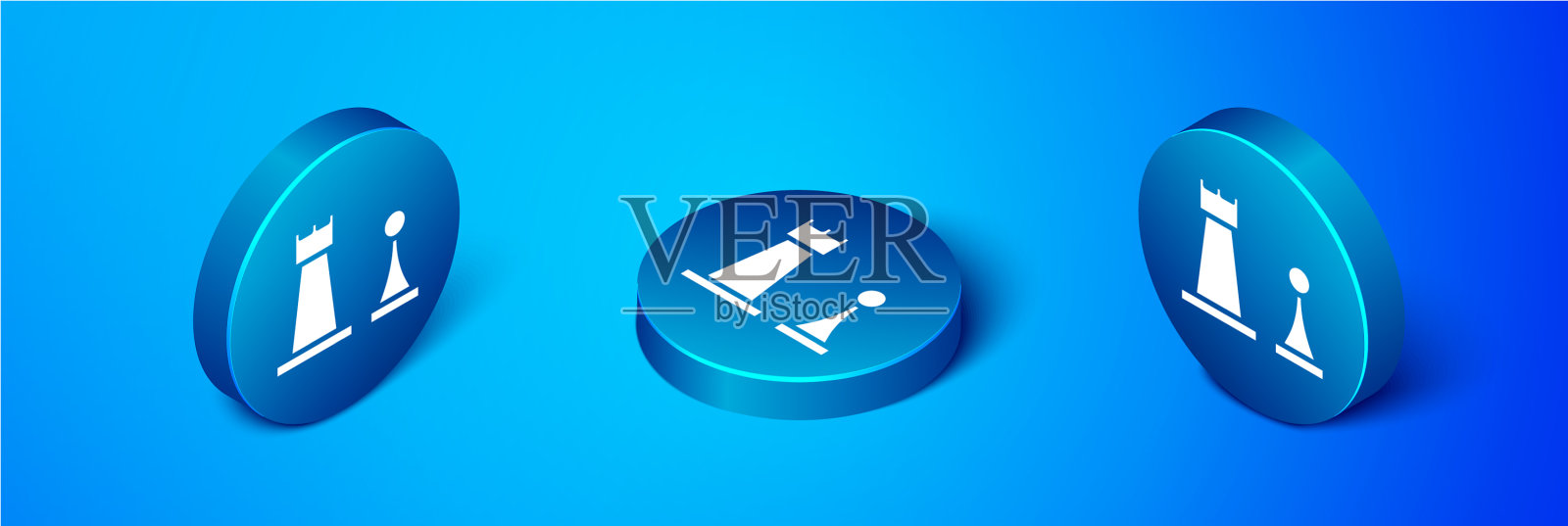 等距象棋图标孤立在蓝色背景插画图片素材