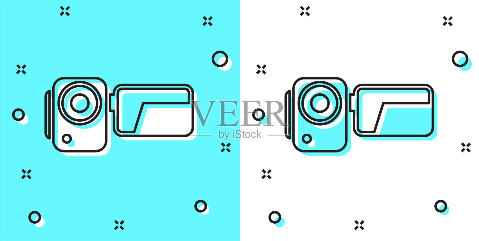 黑线影院摄像机图标隔离在绿色图标素材
