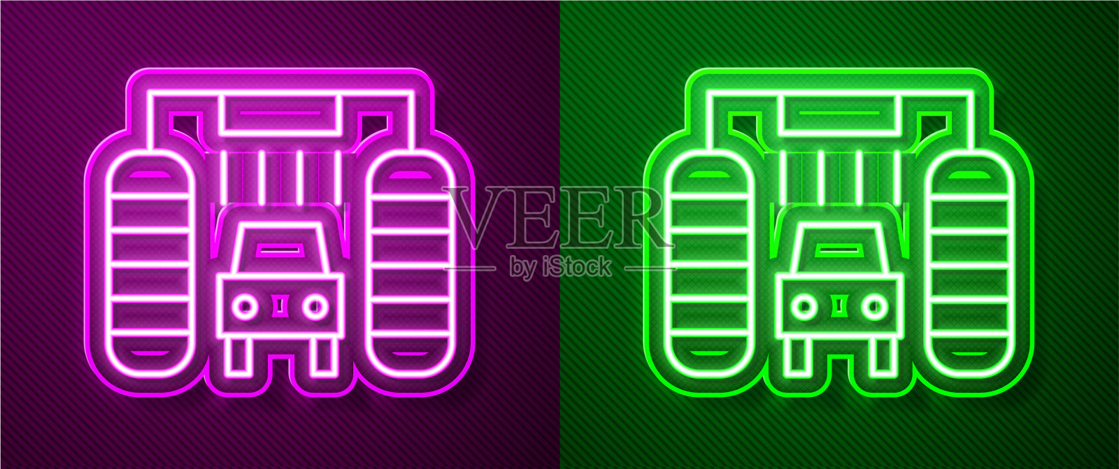 发光的霓虹线洗车图标孤立在紫色插画图片素材