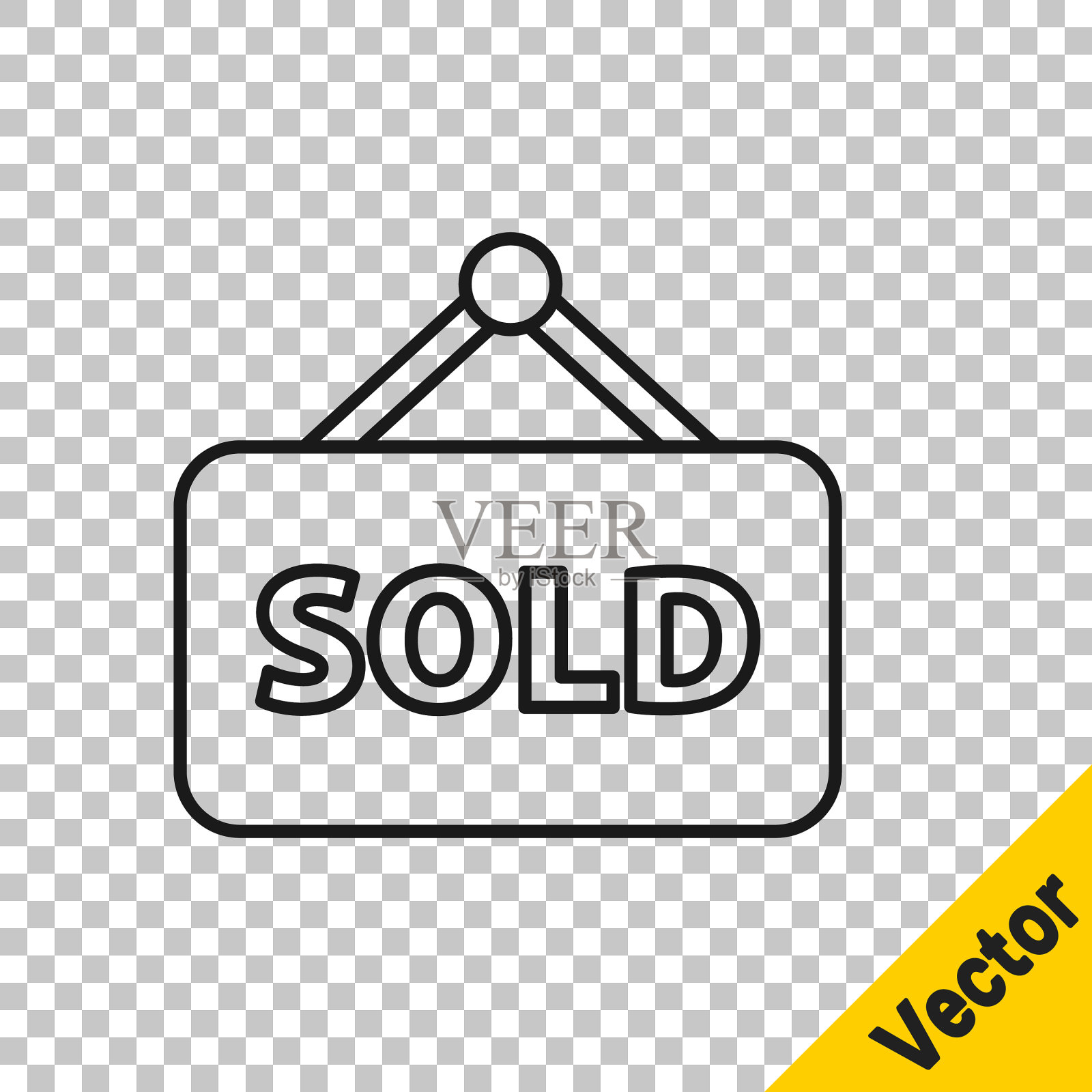 黑线悬挂标志与文字出售图标插画图片素材