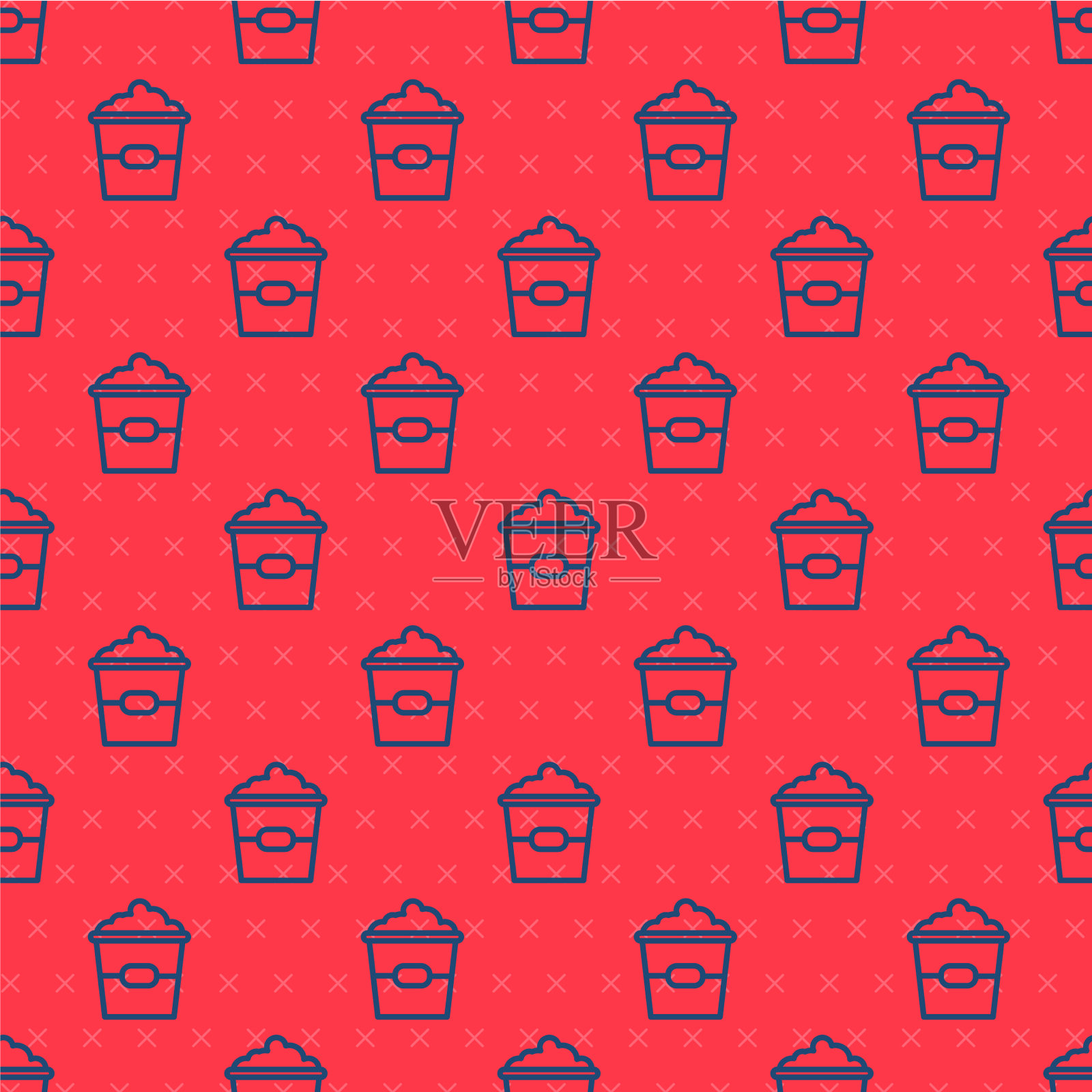 蓝线爆米花在纸板箱图标孤立插画图片素材