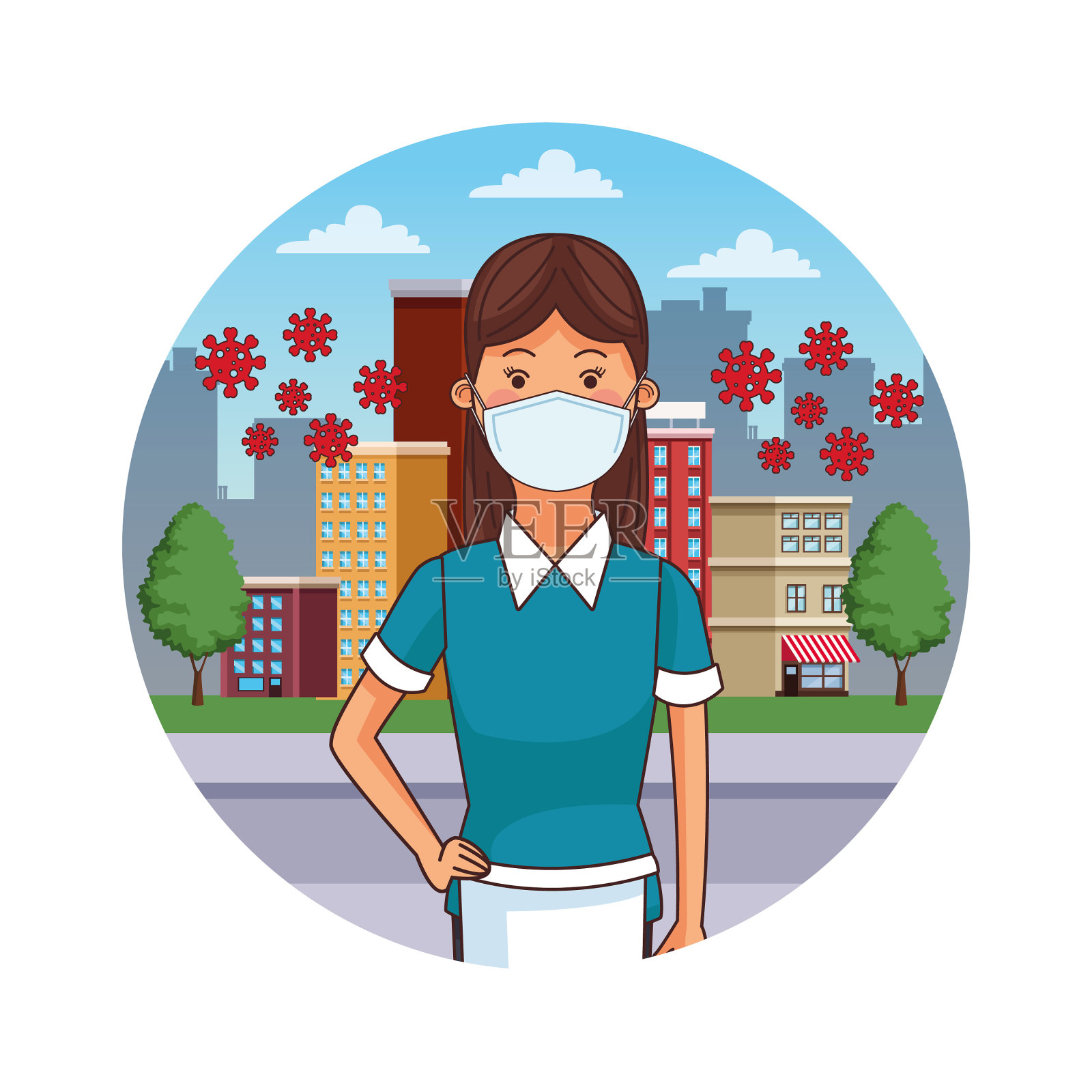 女清洁工人职业使用面罩插画图片素材