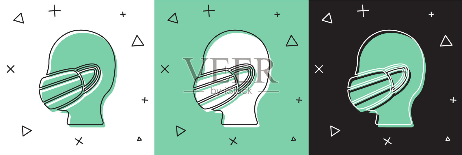 设置在医疗防护面具图标的人的脸插画图片素材