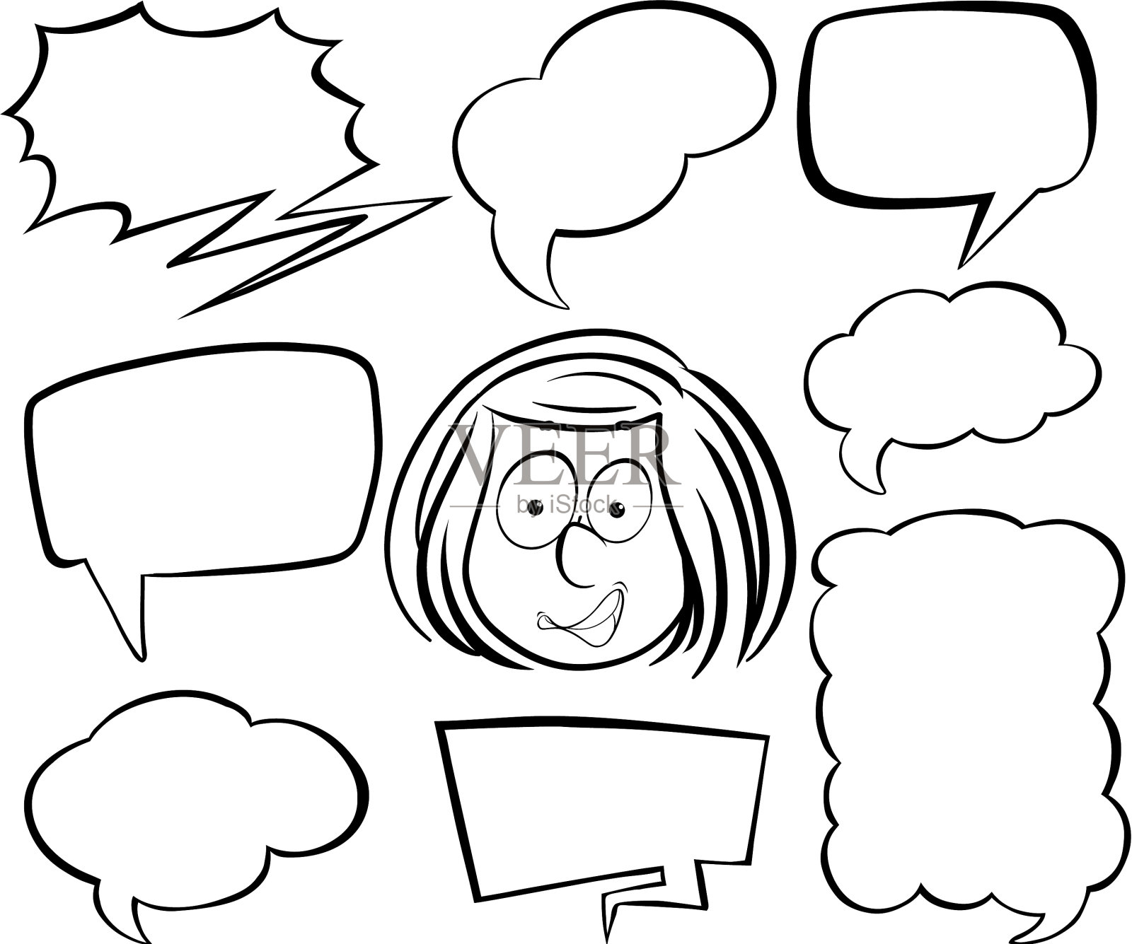 涂鸦女孩和讲话泡泡设计元素图片