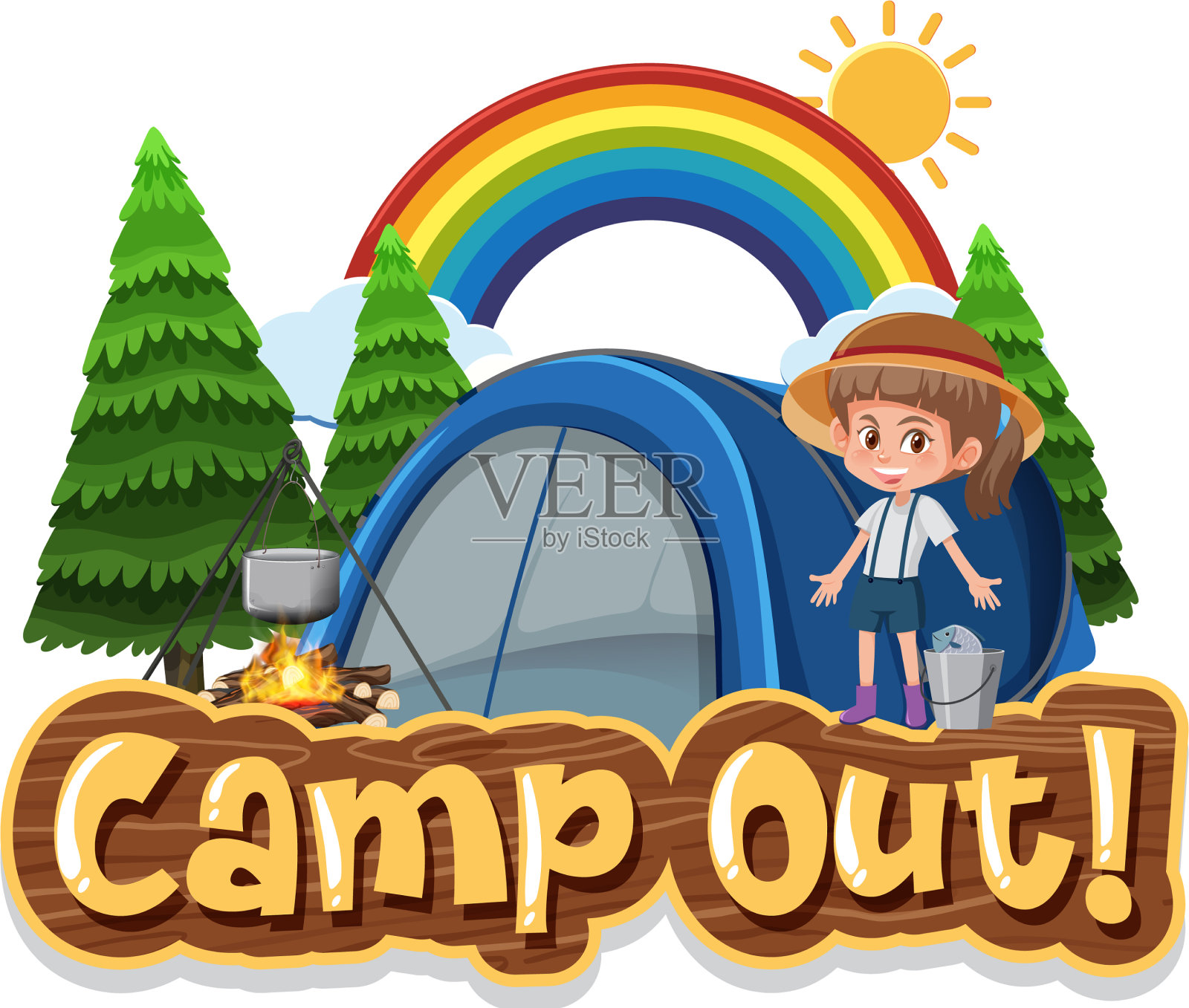 字体设计露营与帐篷在公园设计元素图片