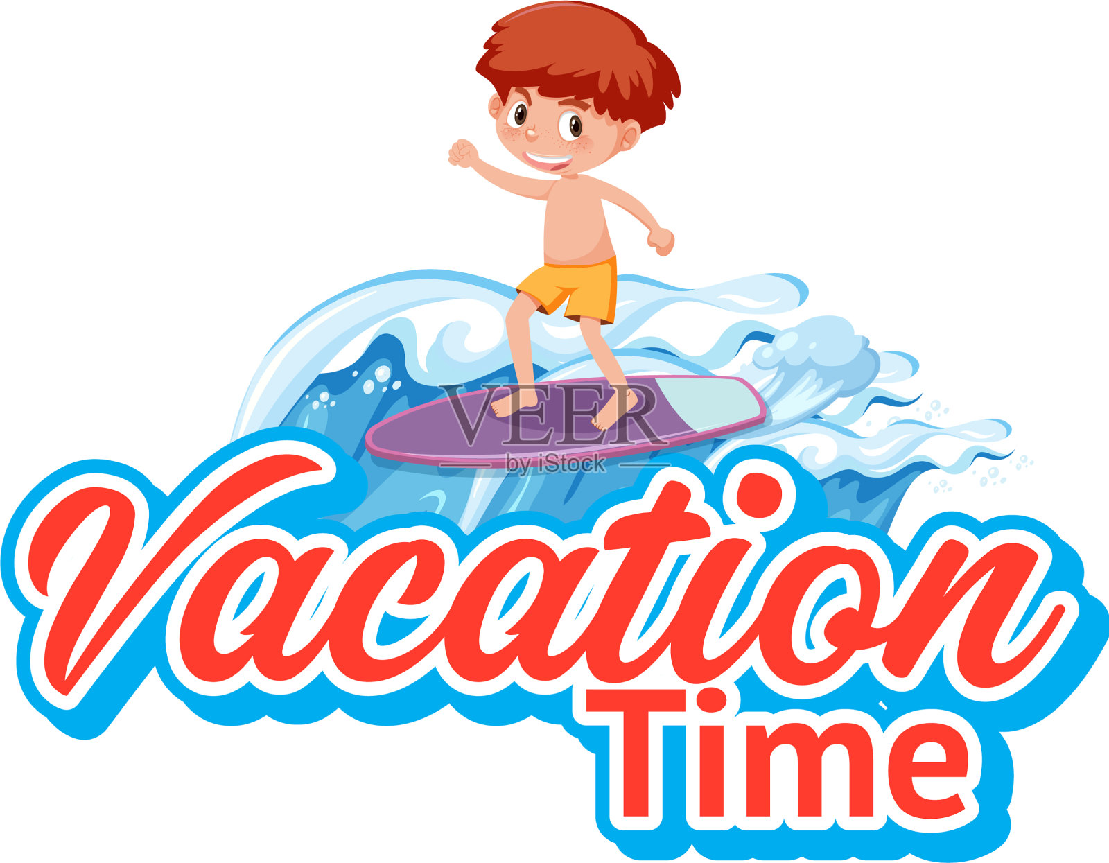 字体设计假期与男孩冲浪设计元素图片