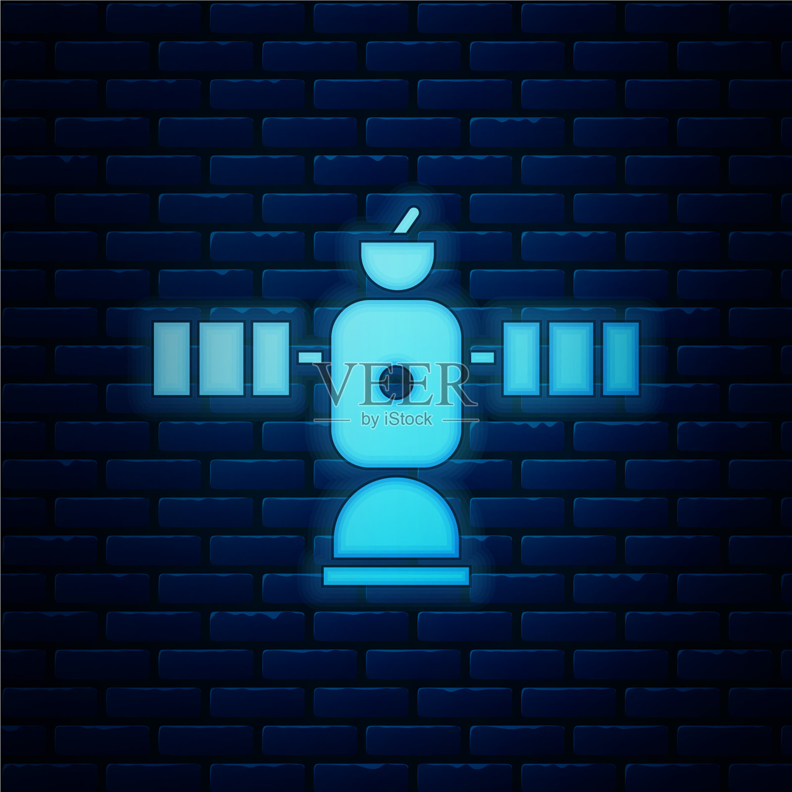 霓虹灯卫星图标孤立在砖墙上插画图片素材