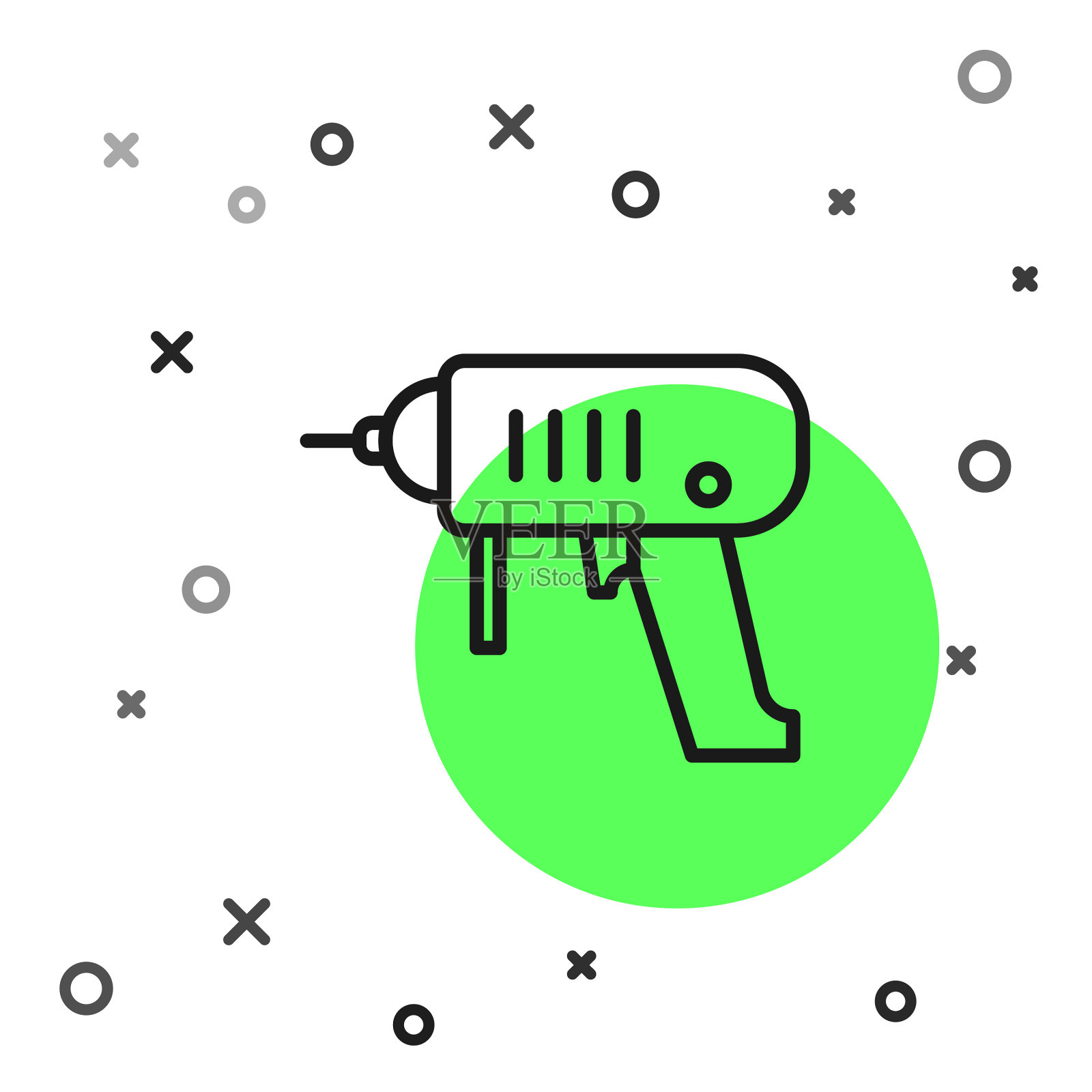 黑线电钻机图标隔离上插画图片素材