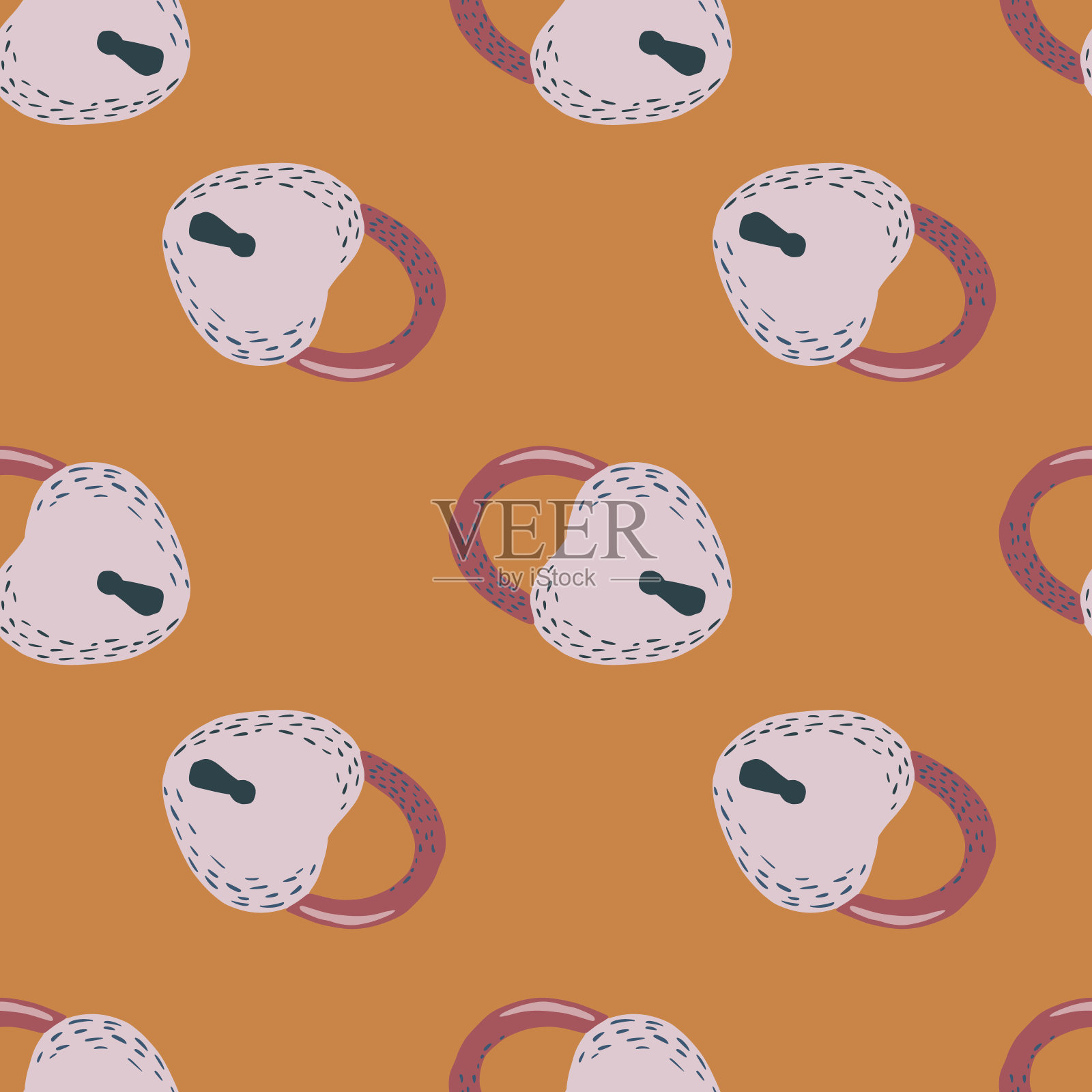 浅灰色锁浪漫的轮廓无缝图案。涂鸦心秘密印花与橙色背景。插画图片素材