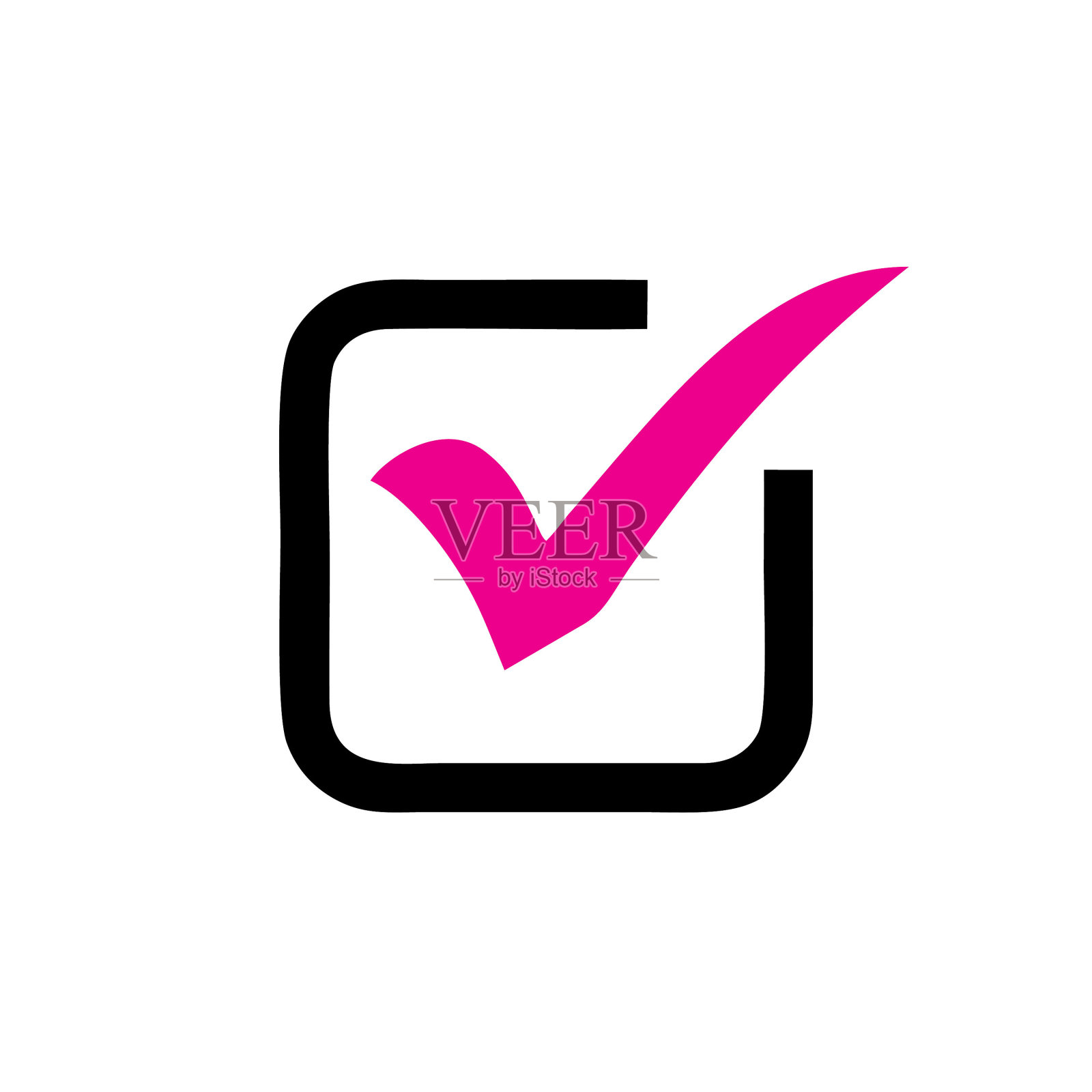 粉红色的勾号在框号中插画图片素材