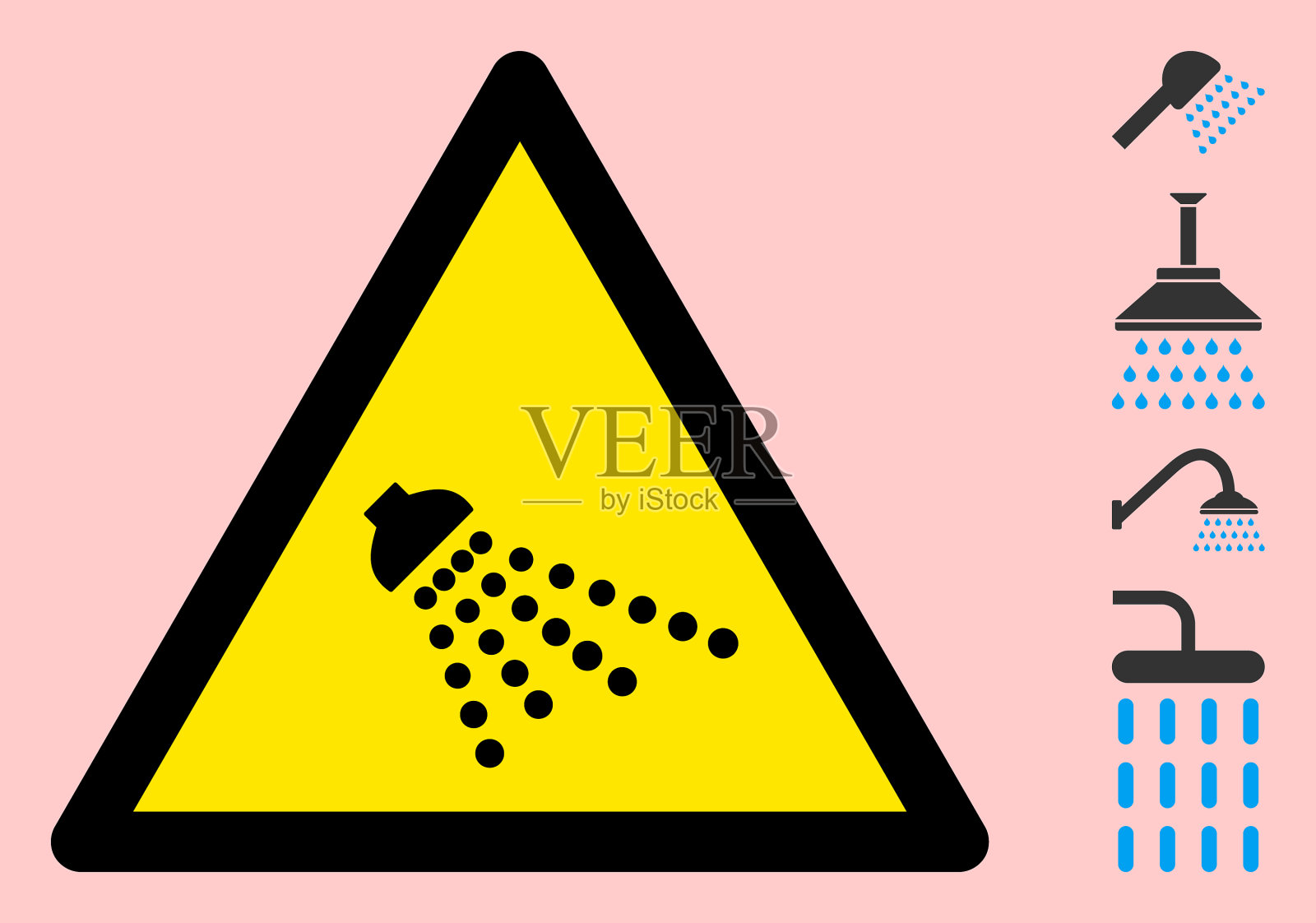淋浴警告三角形标志图标插画图片素材