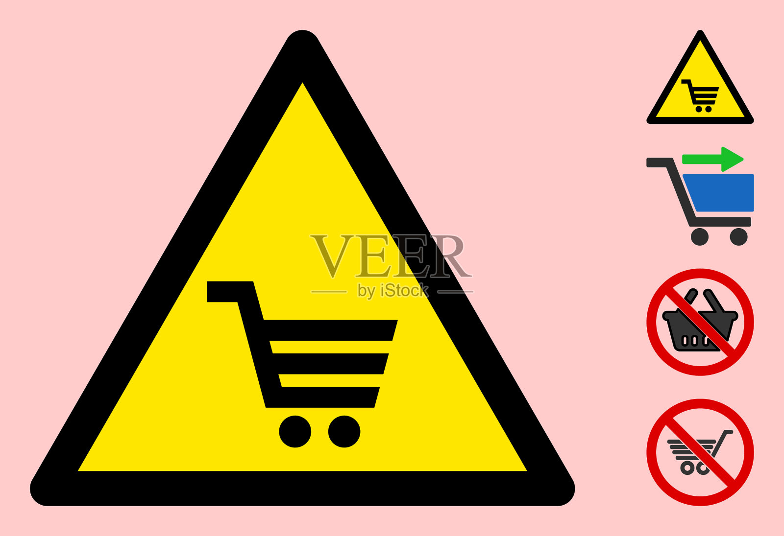 超市手推车的三角形警告标志设计元素图片