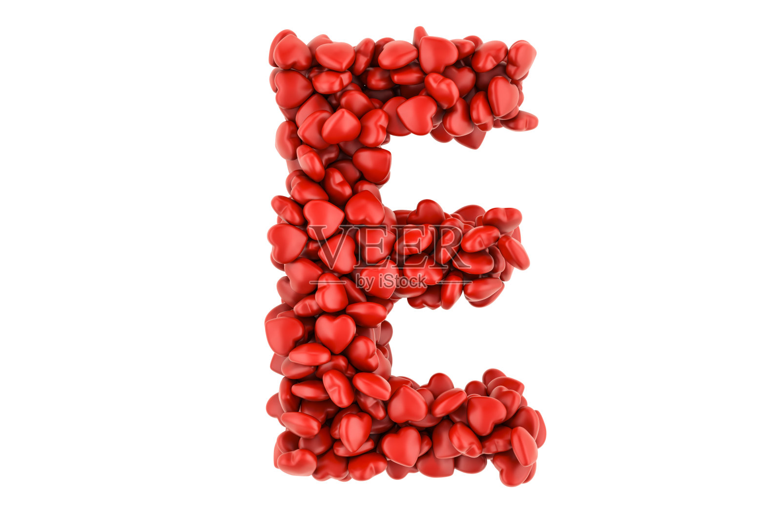字母E来自红心，3D渲染孤立在白色背景照片摄影图片