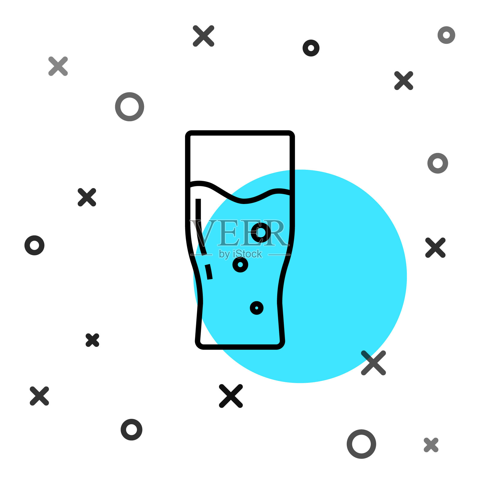 黑线玻璃啤酒图标孤立在白色背景。随机动态形状。向量插画图片素材