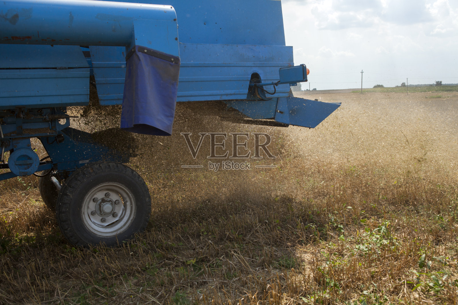 农业谷物收获用联合收割机。联合收割机前面的特写镜头照片摄影图片