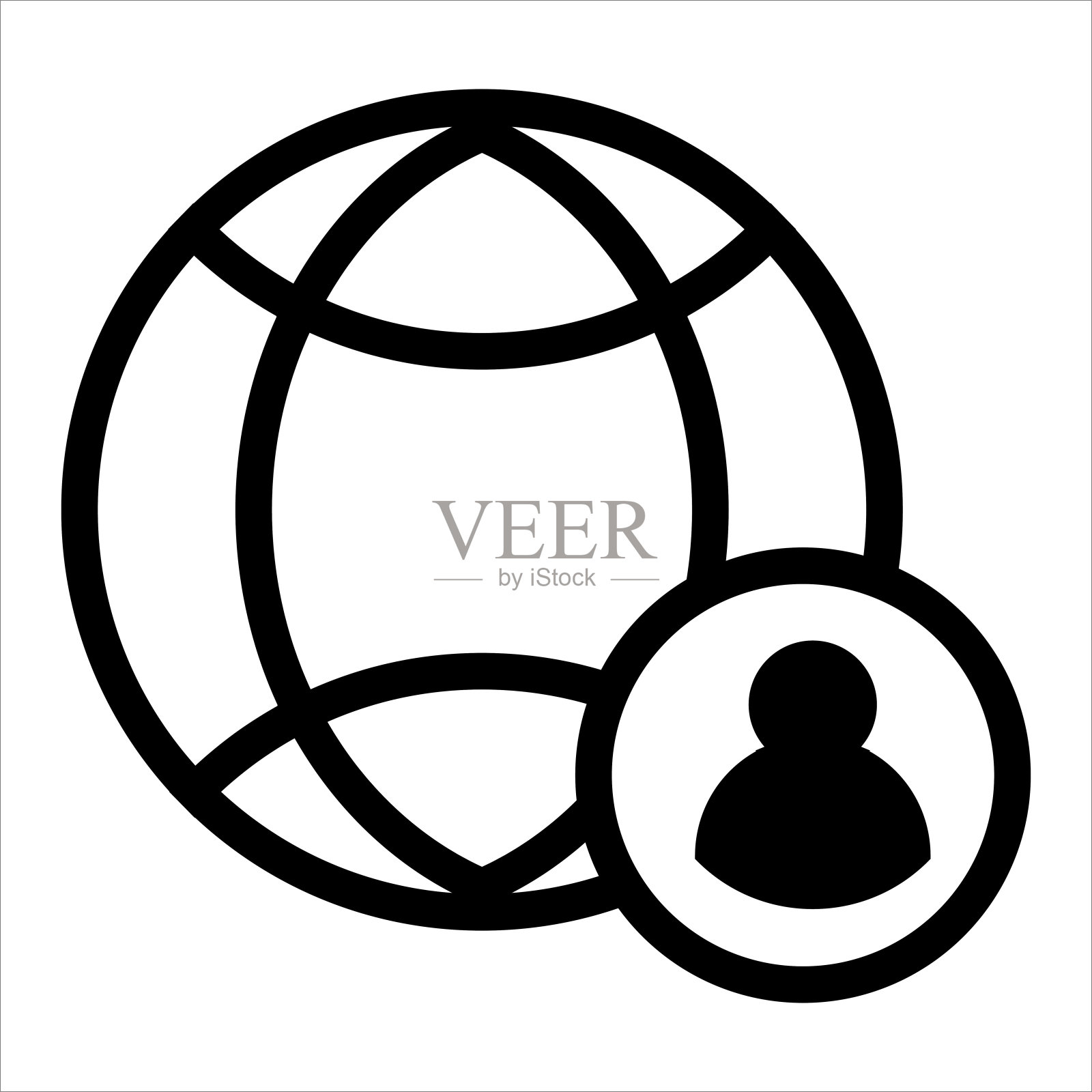 全球图标矢量。有用户图标的地球。轮廓样式图标矢量概念图标素材