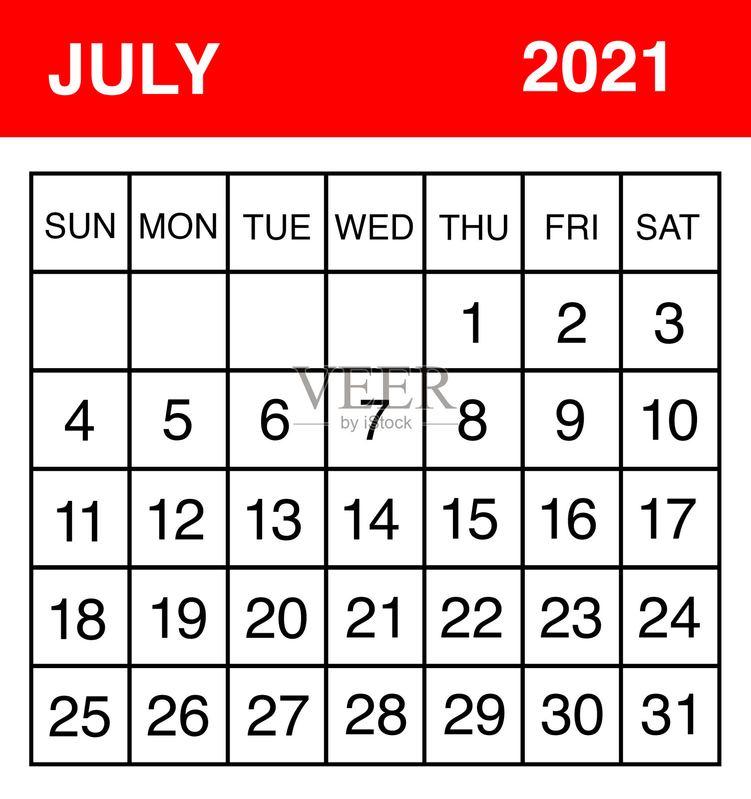 2021年7月日历设计模板素材