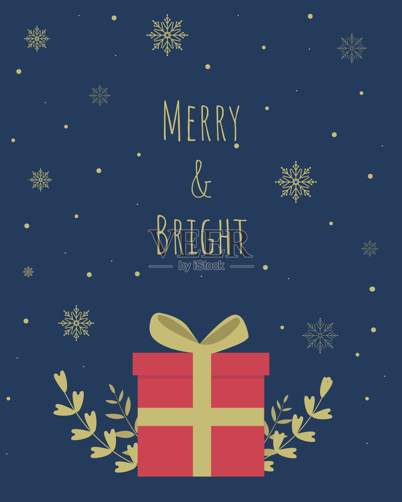 矢量节日贺卡与问候。插图与礼物和树枝。插画图片素材