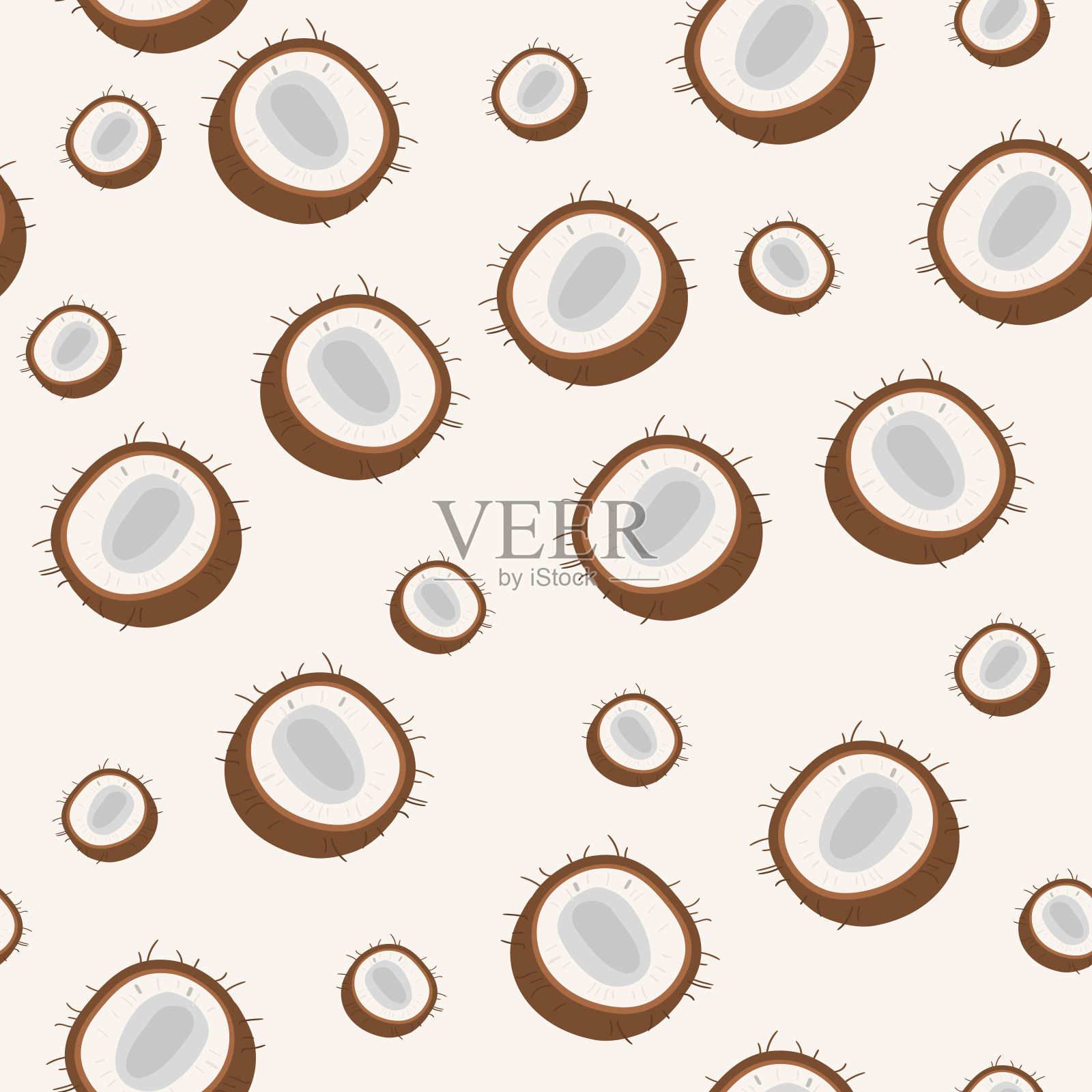 水果无缝图案设计与椰子片。矢量插图。插画图片素材