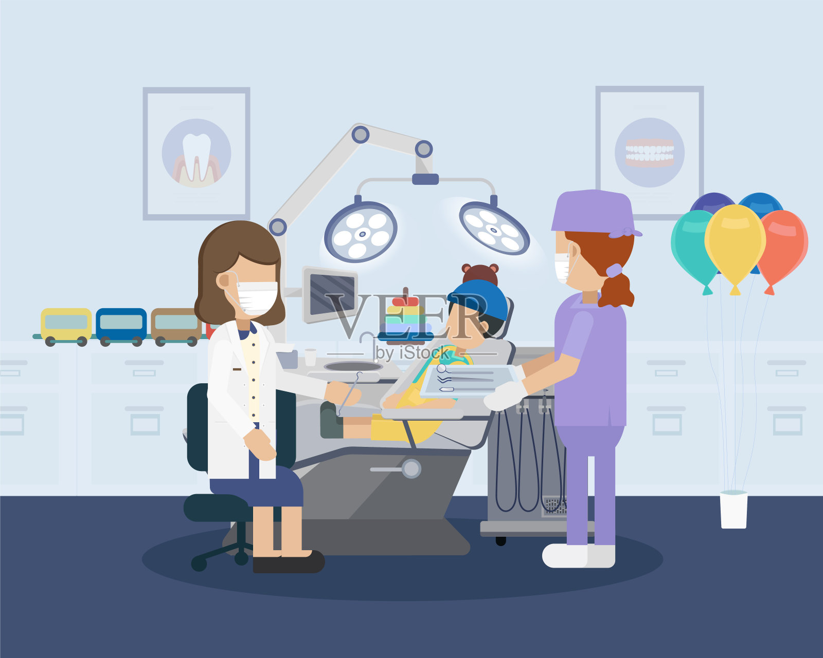 牙科诊所有病人插画图片素材