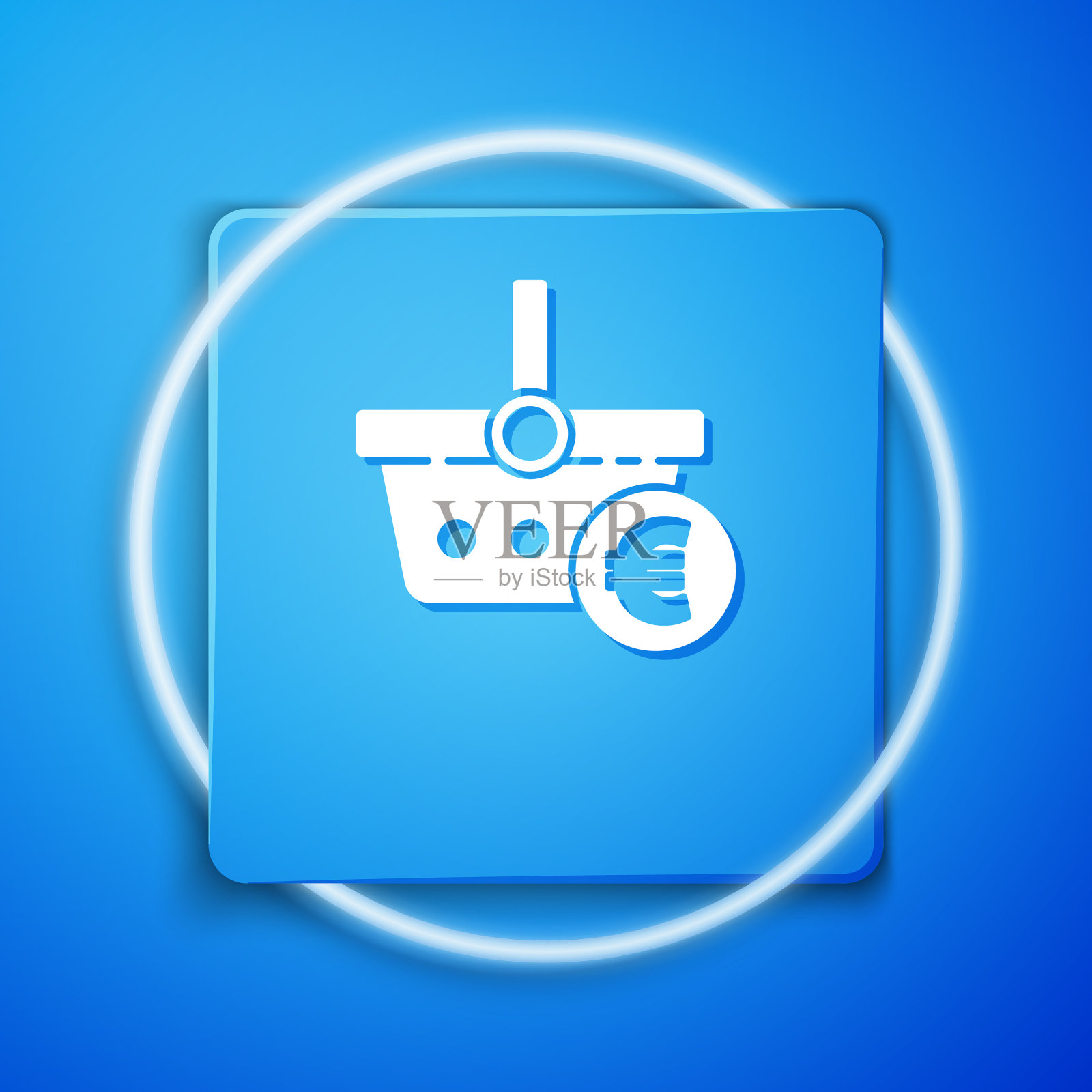 白色购物篮和欧元符号图标图标素材