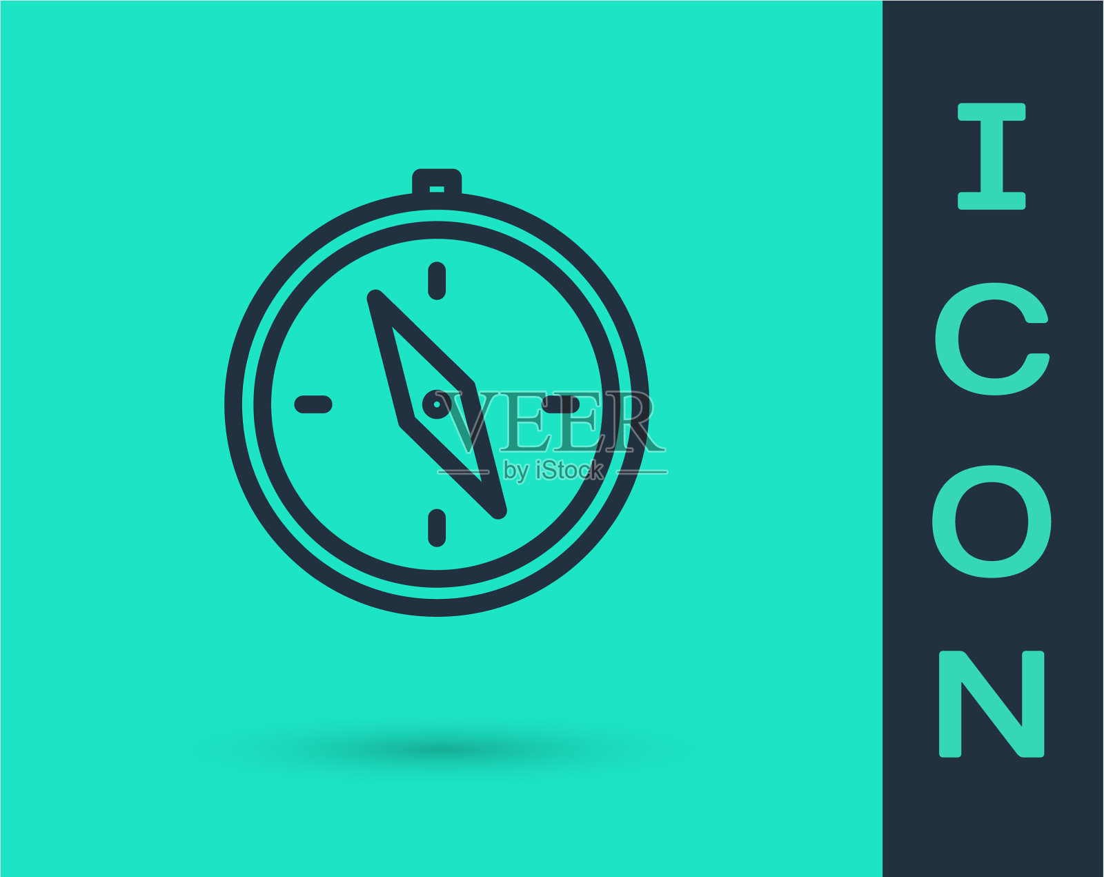 黑线罗盘图标隔离在绿色图标素材