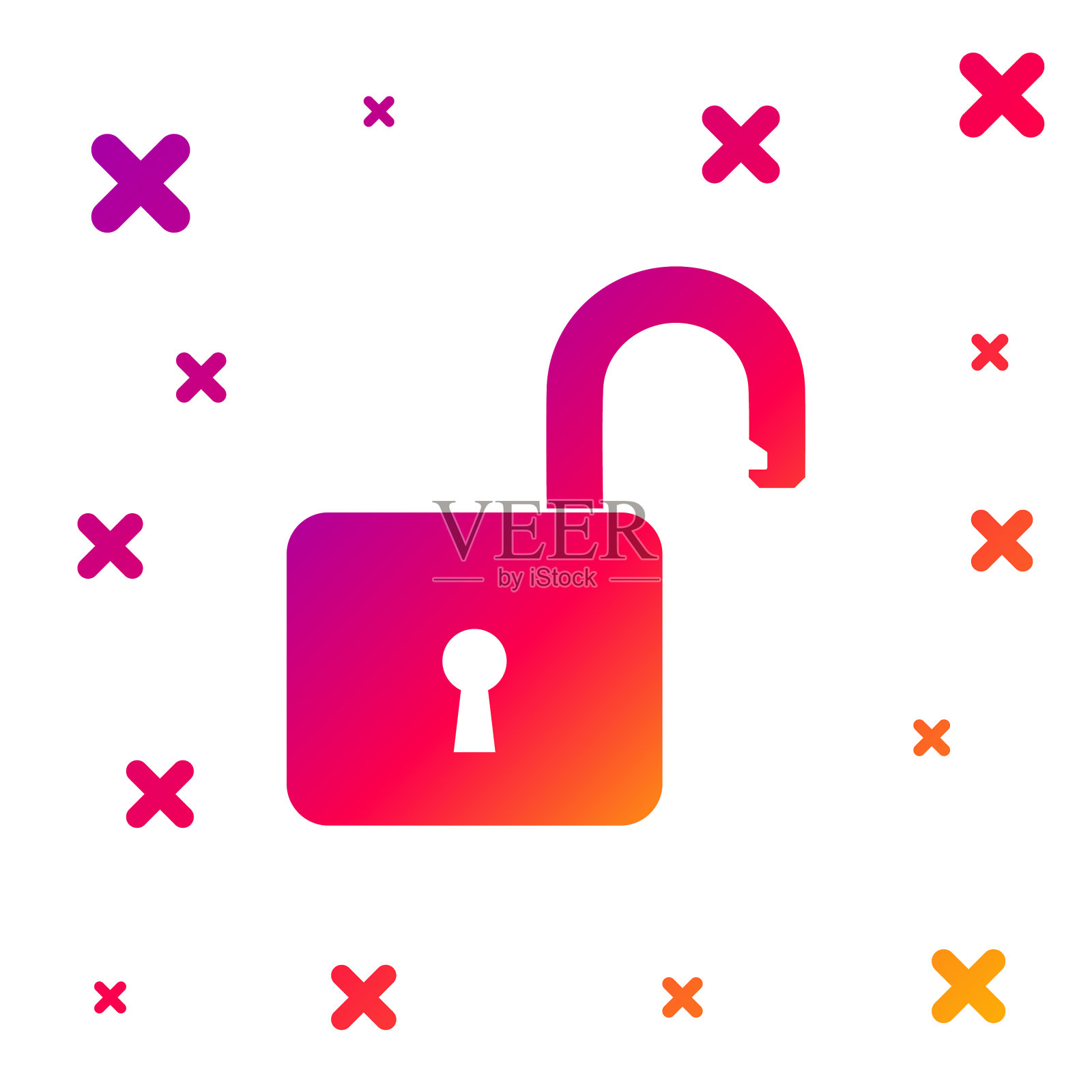 颜色打开挂锁图标隔离在白色图标素材